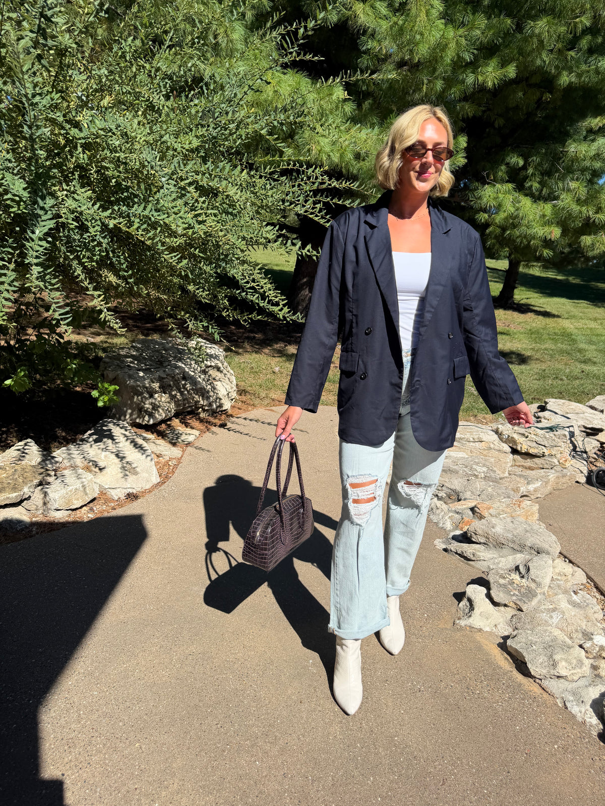 Navy Oversized Double Breasted Blazer