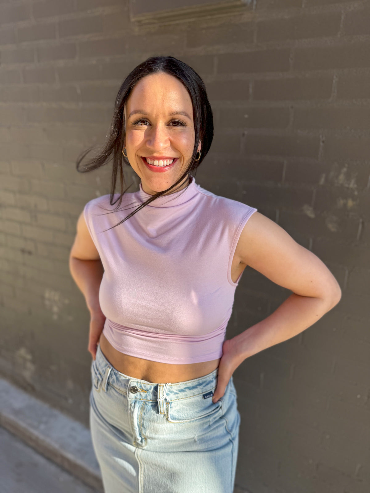 High Neck Sleeveless Lavender Top