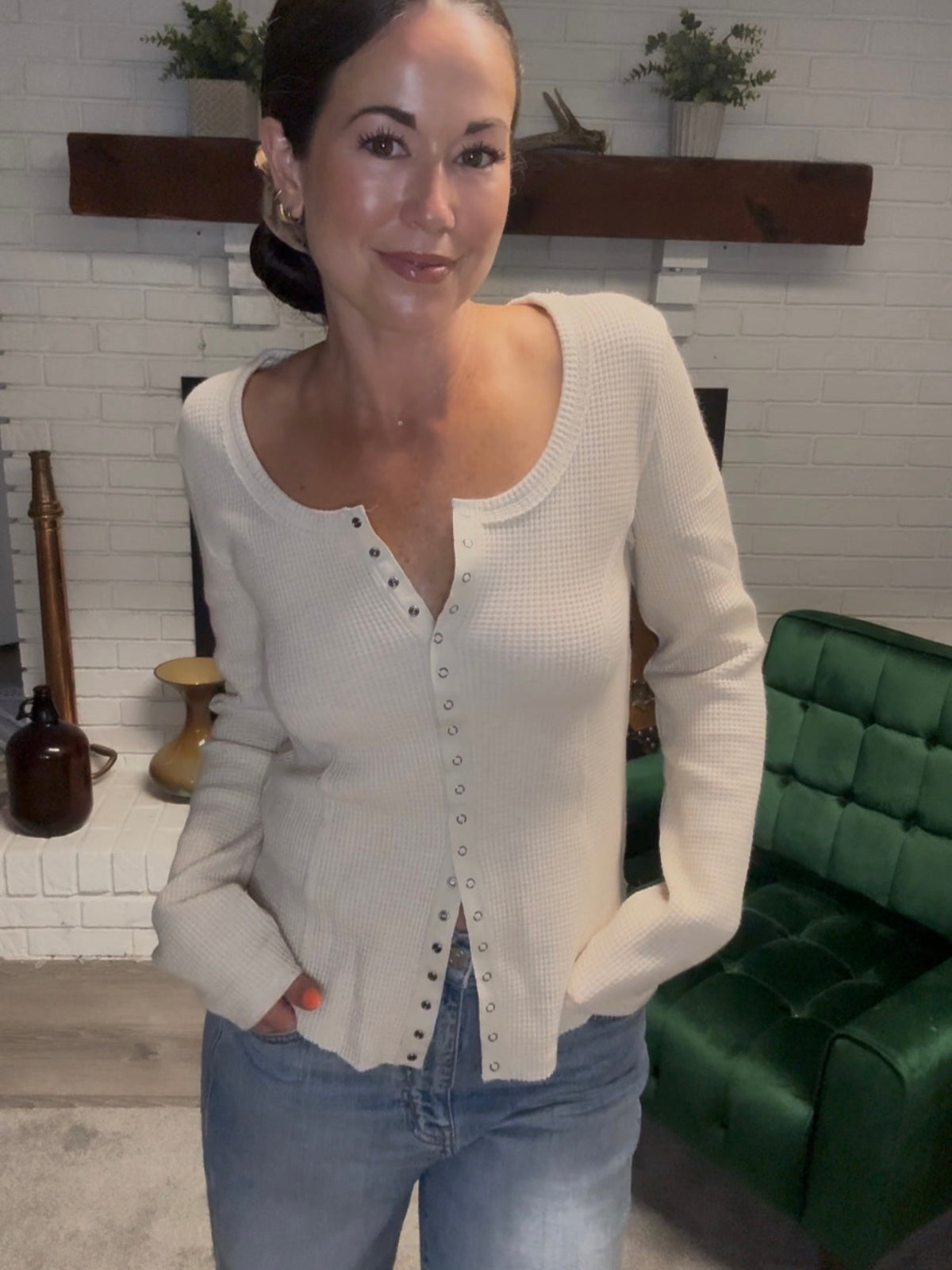 Oatmeal Snap Front Thermal Top