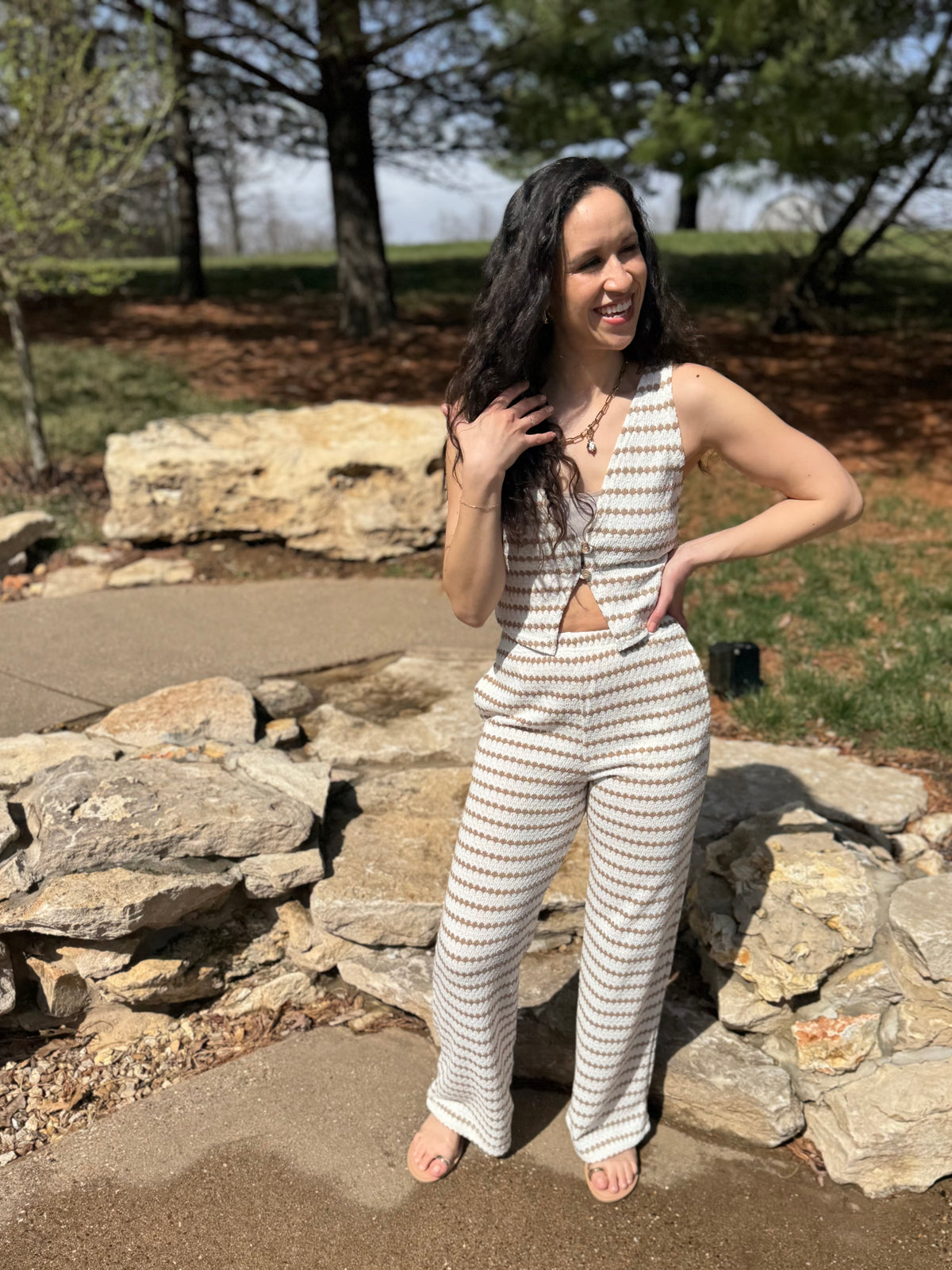 Taupe Stripe Knit Wide Leg Pants