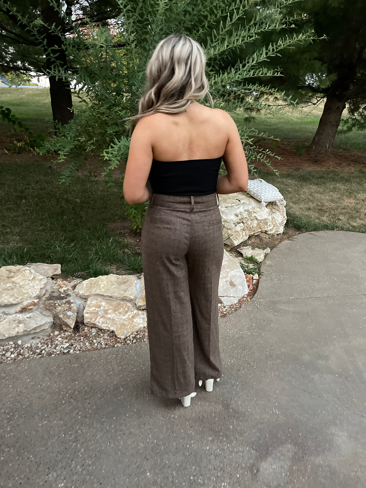 Brown Plaid High Waisted Trousers