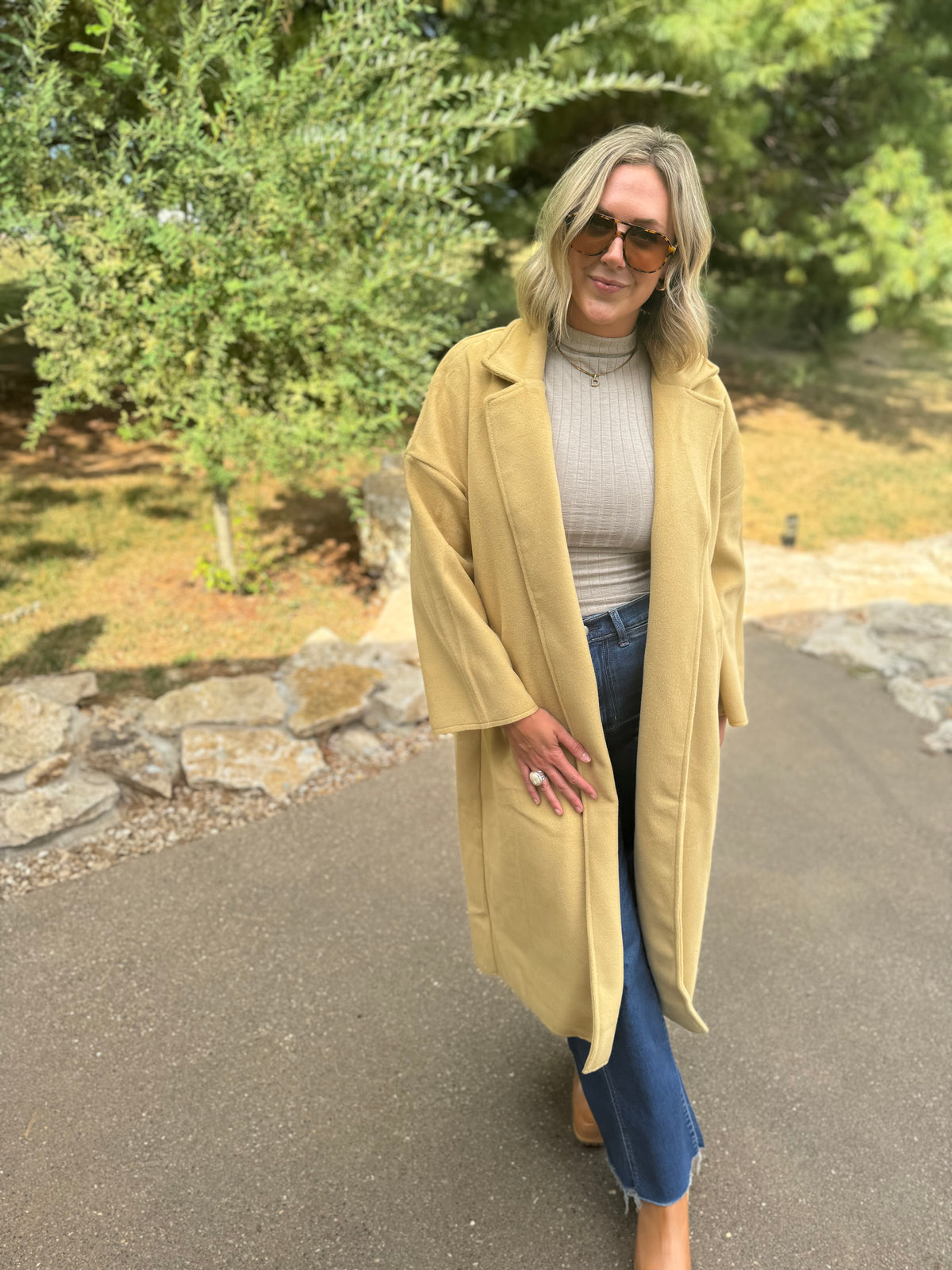 Honey Gold Long Open Front Coat
