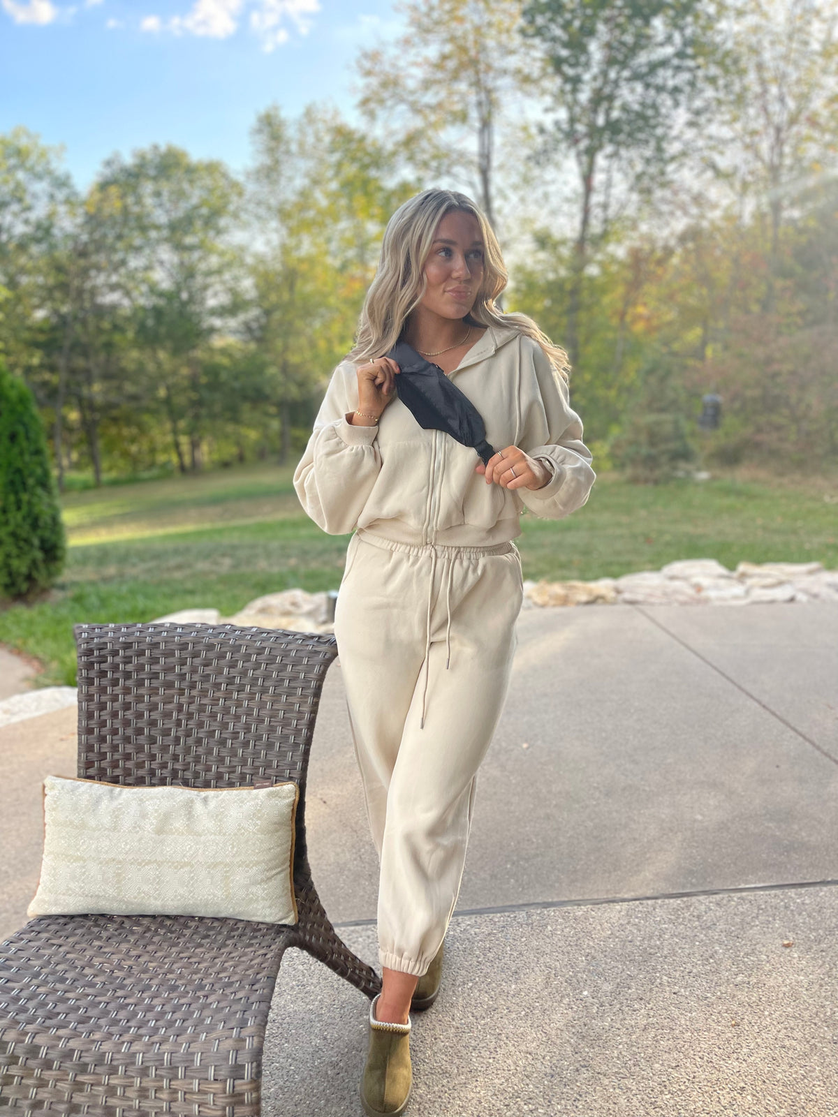 Ecru Zip Jacket and Jogger Set - Joggers