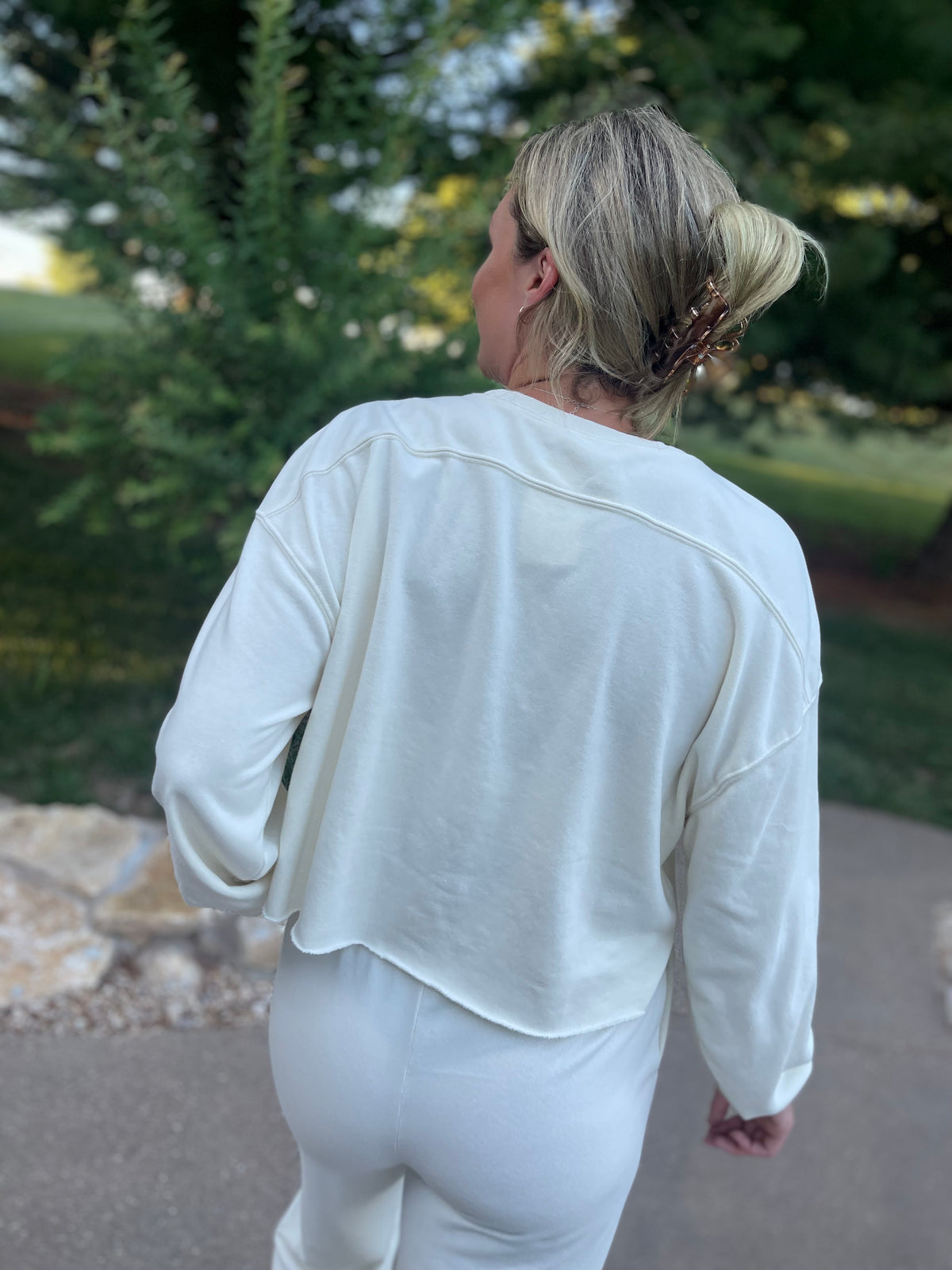 Cream Cropped Sweatshirt