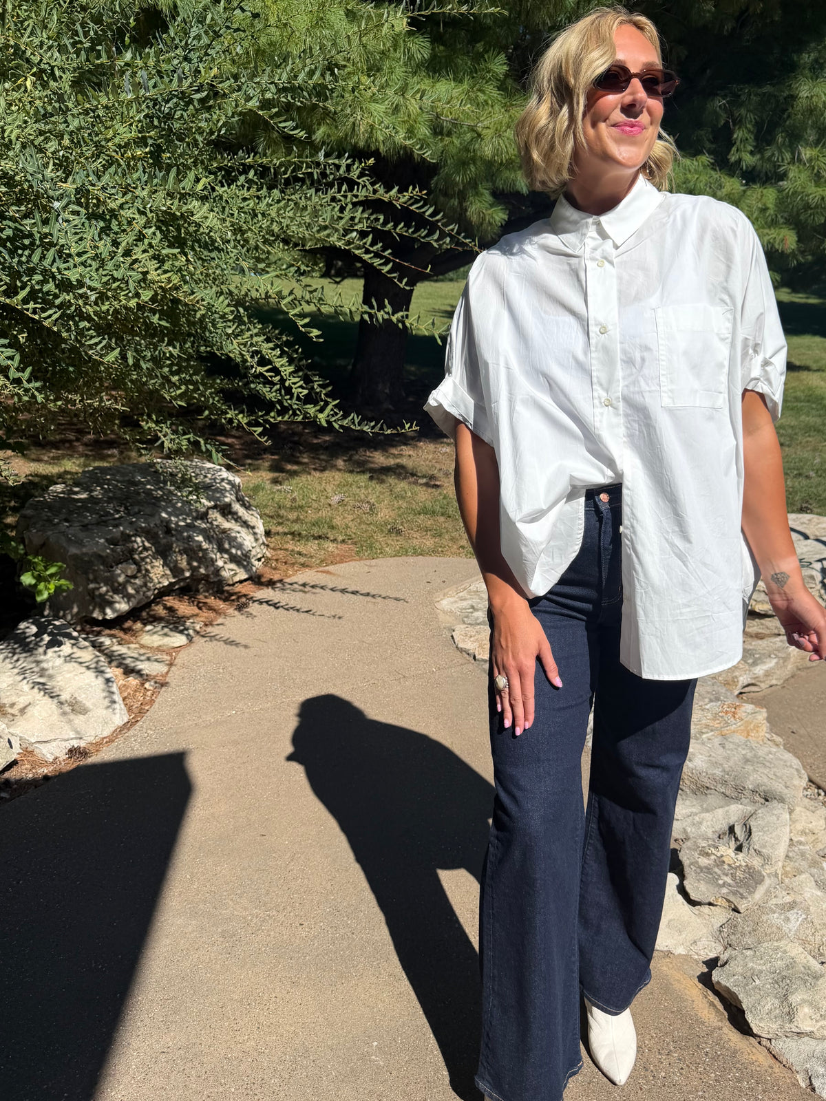 Off White Short Sleeve Oversized Button Down