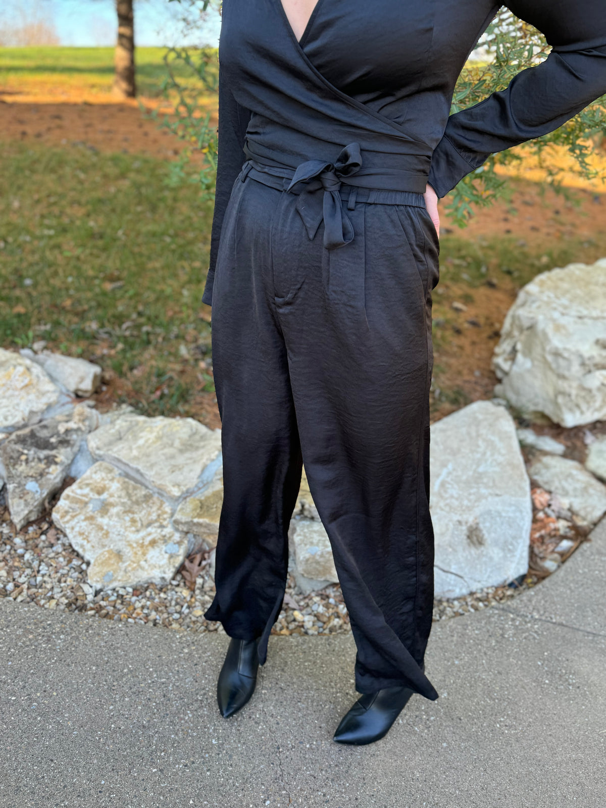 Black Soft Crinkle Satin Trouser