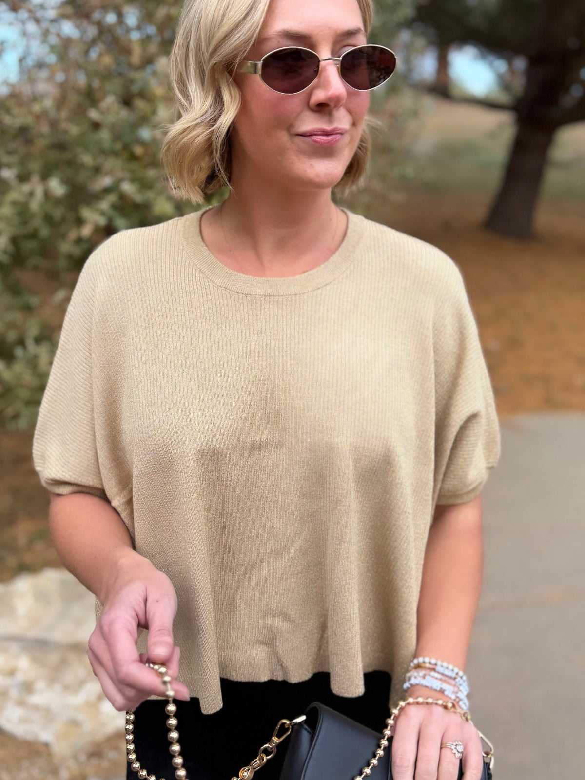 Gold Short Sleeve Lurex Top