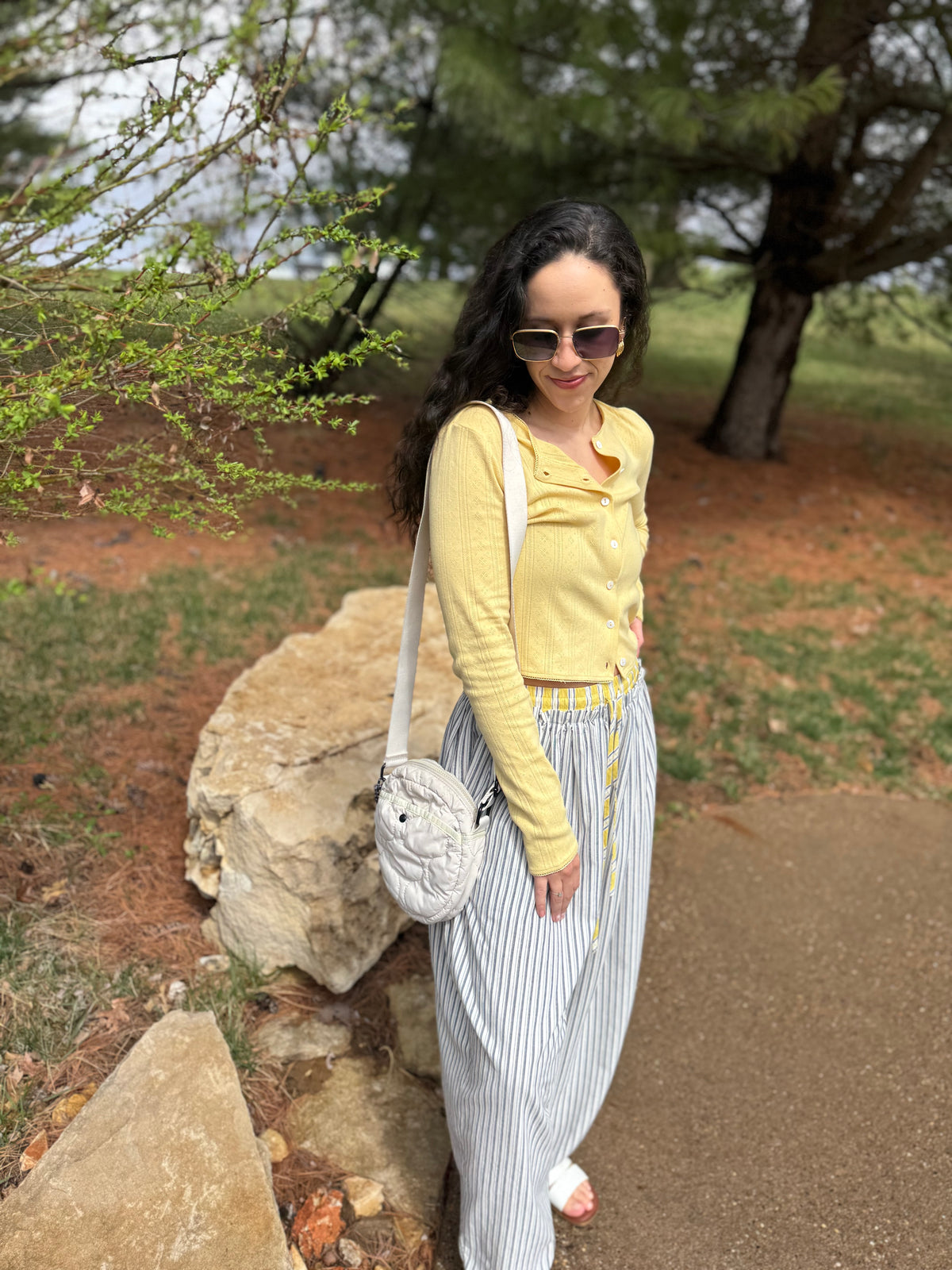 Navy & Yellow Relaxed Striped Lounge Pants