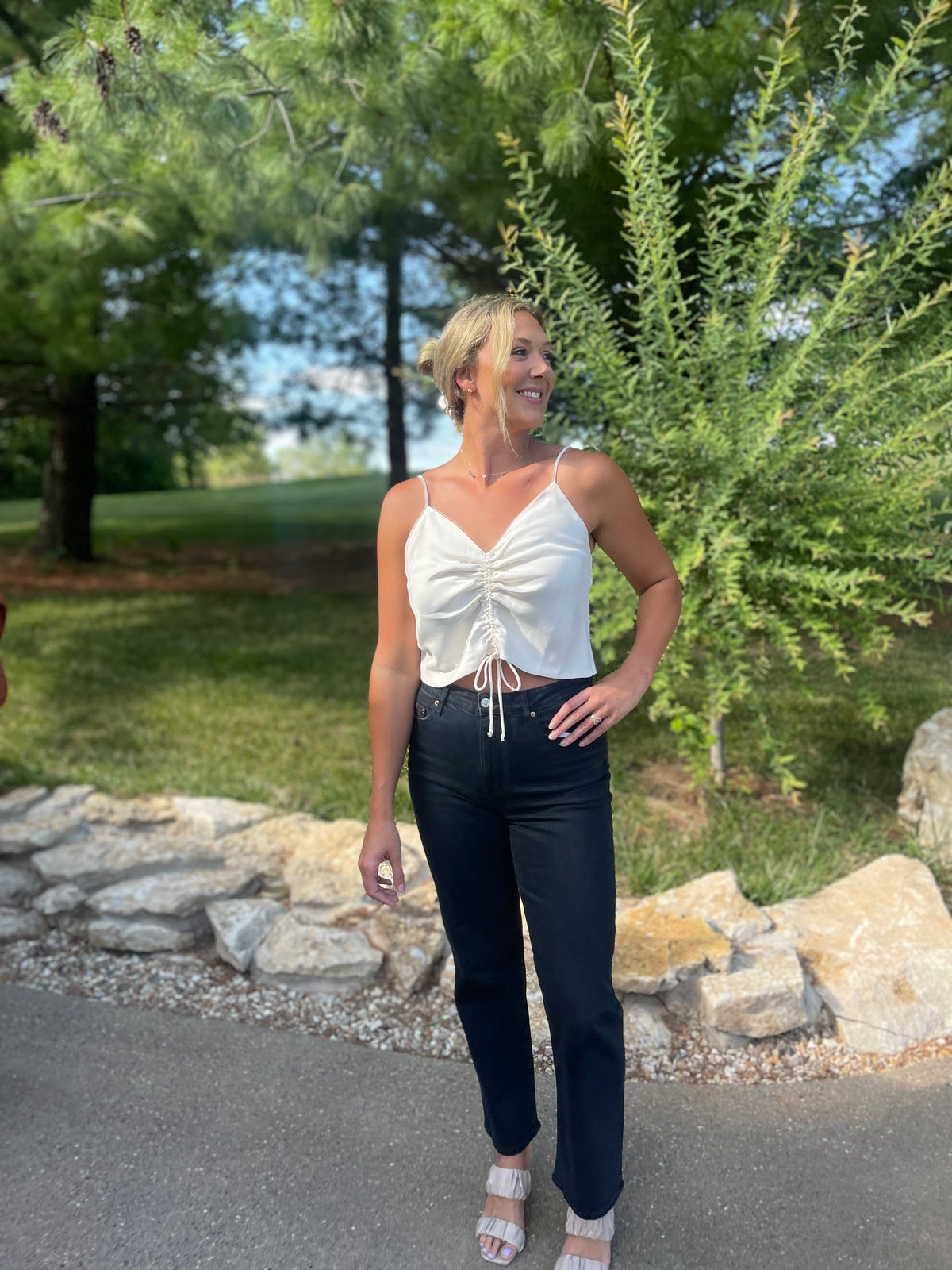 Ivory Cinched Front Satin Cami