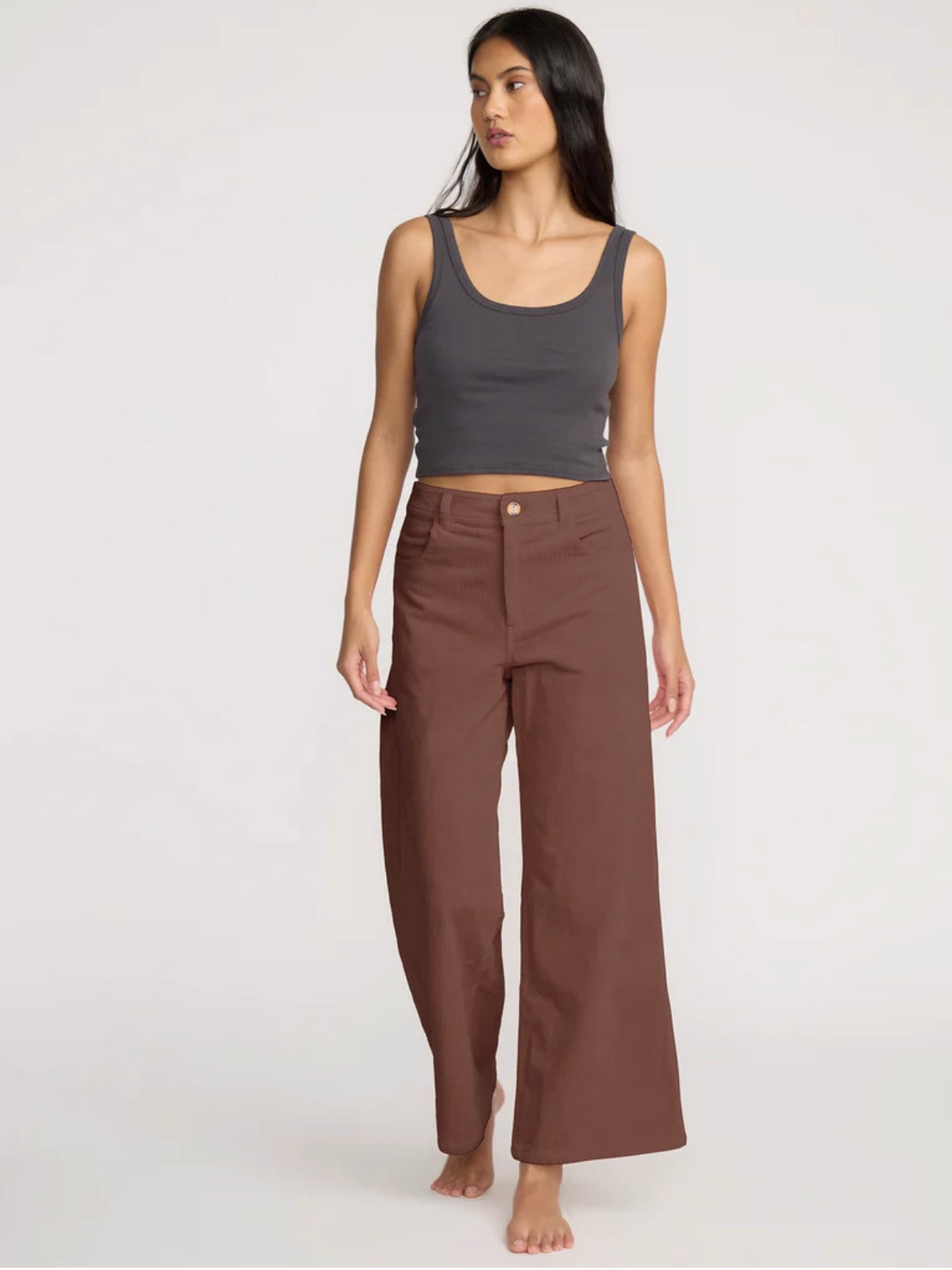 Free Fall High-Waist Cord Pants in Espresso