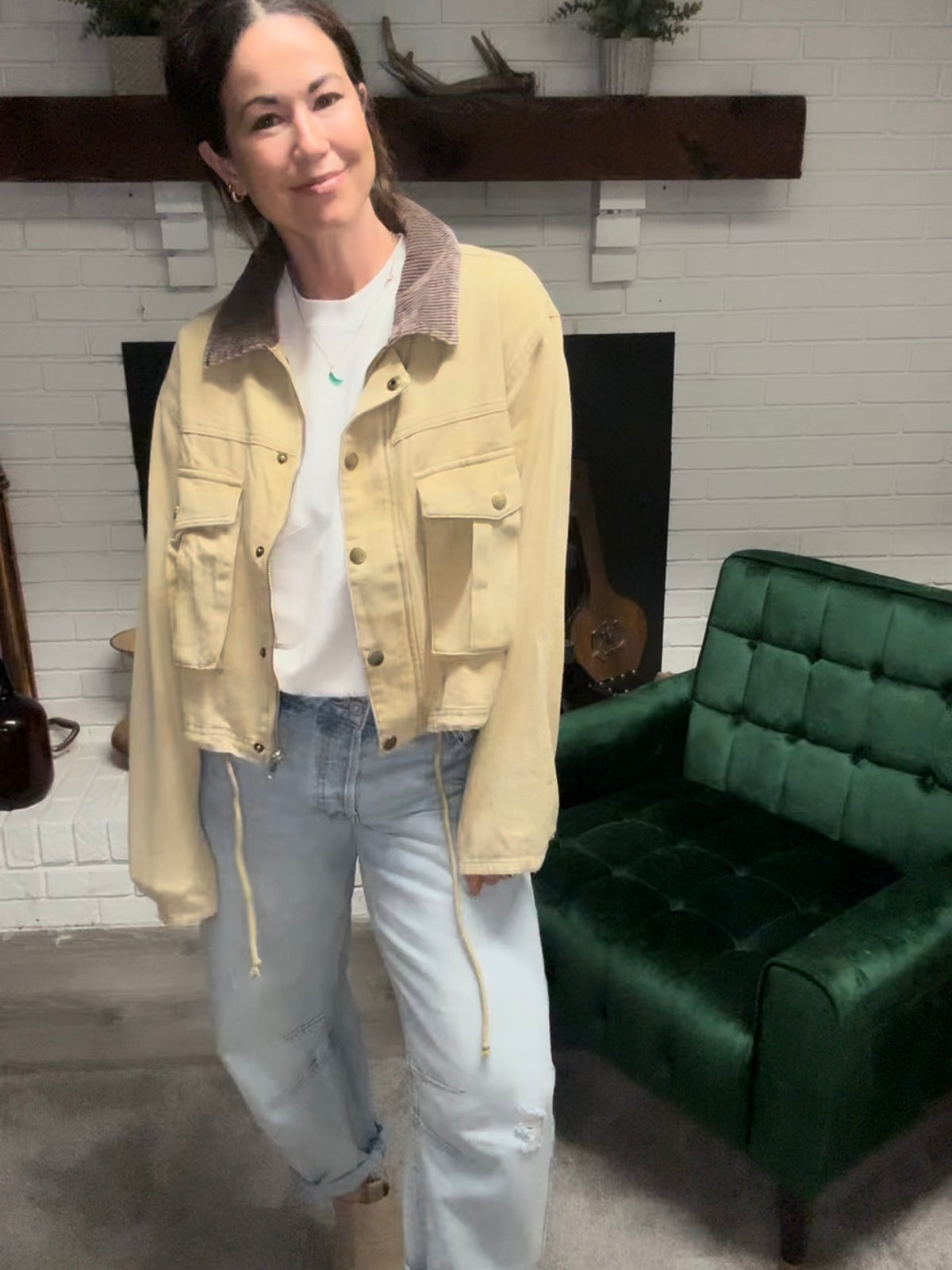 Corduroy Collar Contrast Twill Barn Jacket