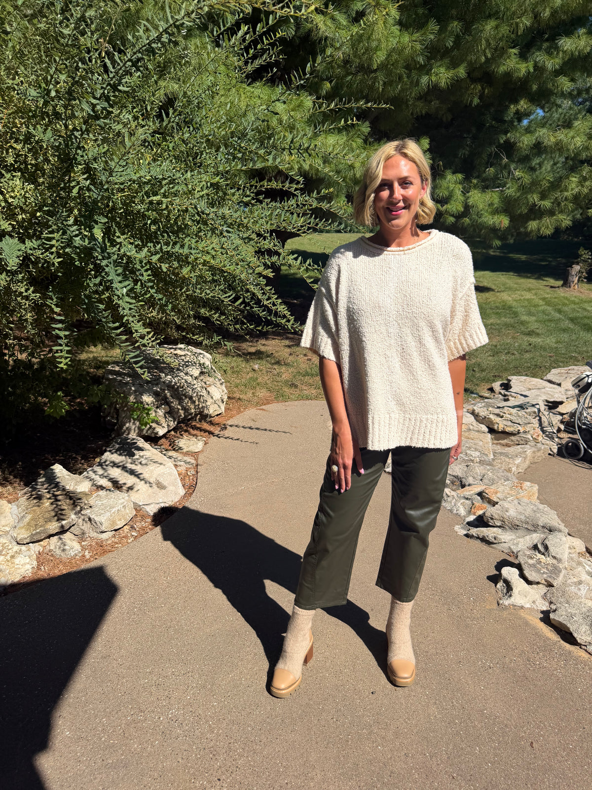 Oatmeal Short Sleeve Oversized Sweater