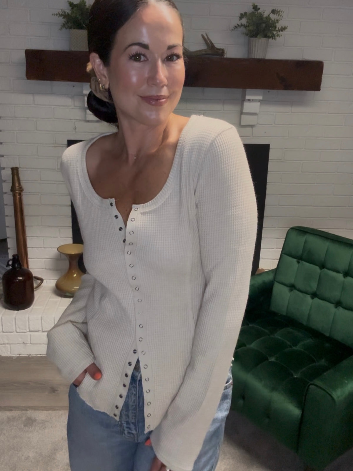 Oatmeal Snap Front Thermal Top