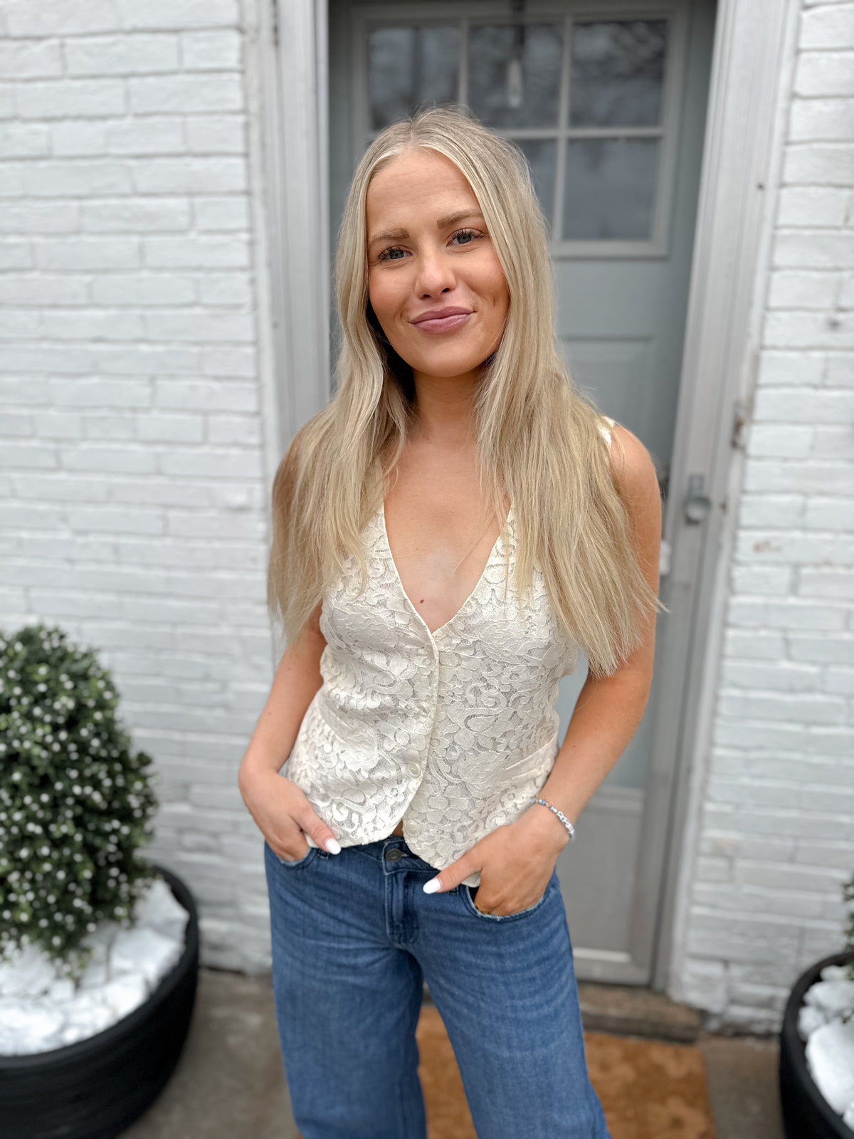 Ivory Lace Tie Back Vest