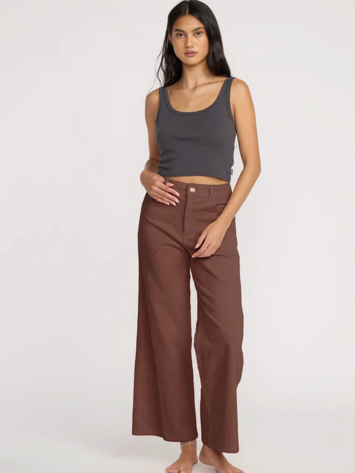 Free Fall High-Waist Cord Pants in Espresso