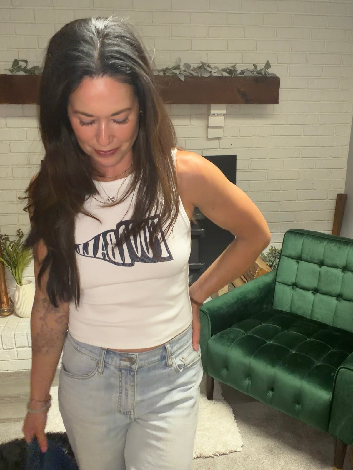 White & Navy Game Day Tank