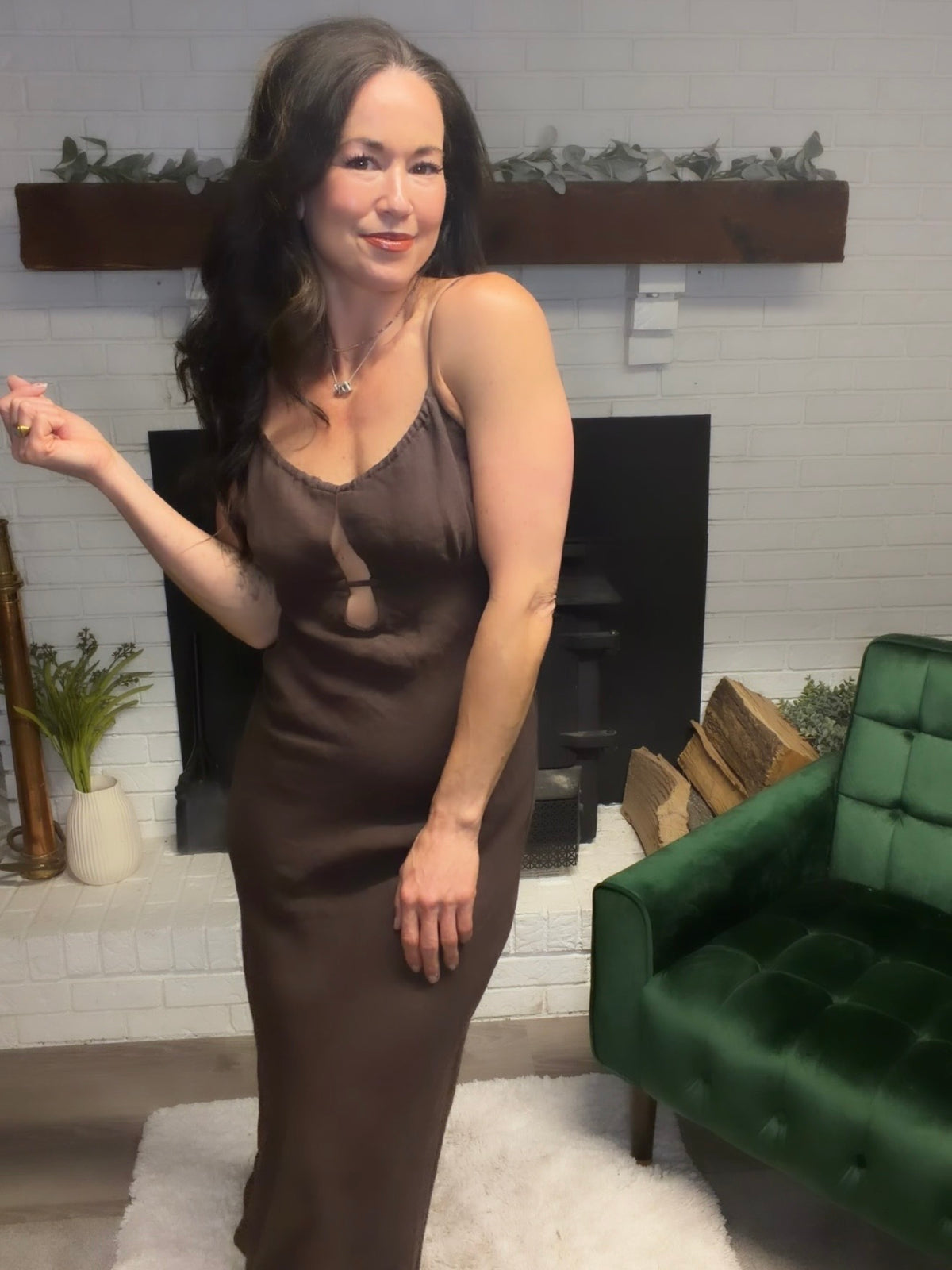 Brown Linen Open Back Dress