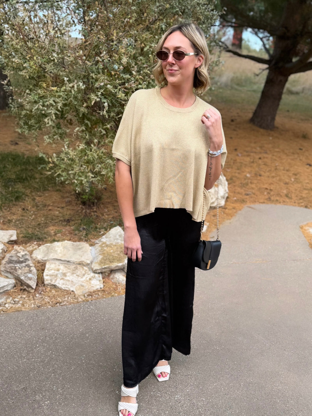 Black Satin Wide Leg Pants