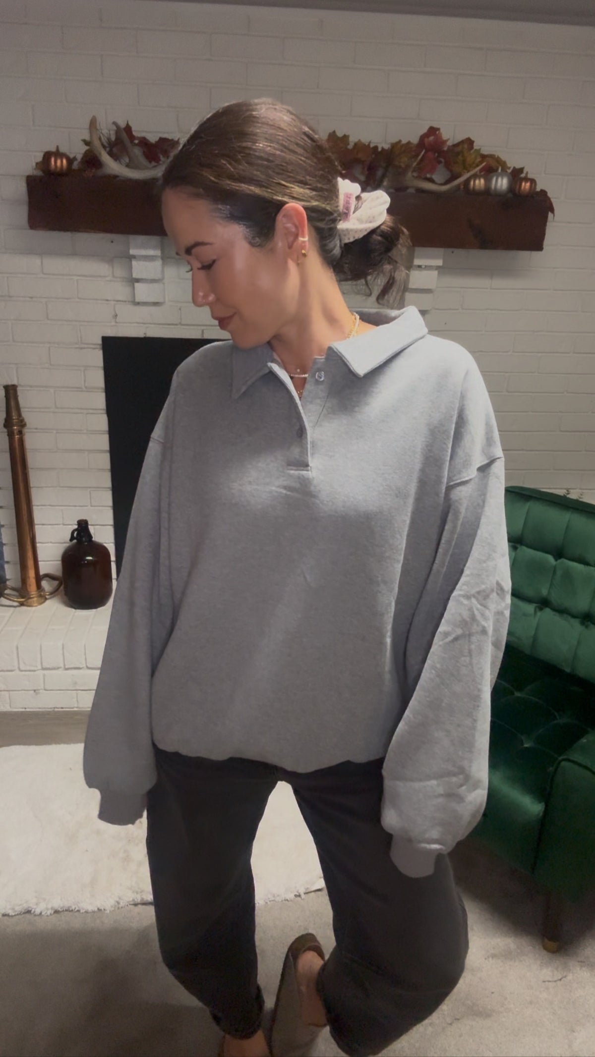 Heather Grey Henley Pullover Sweatshirt