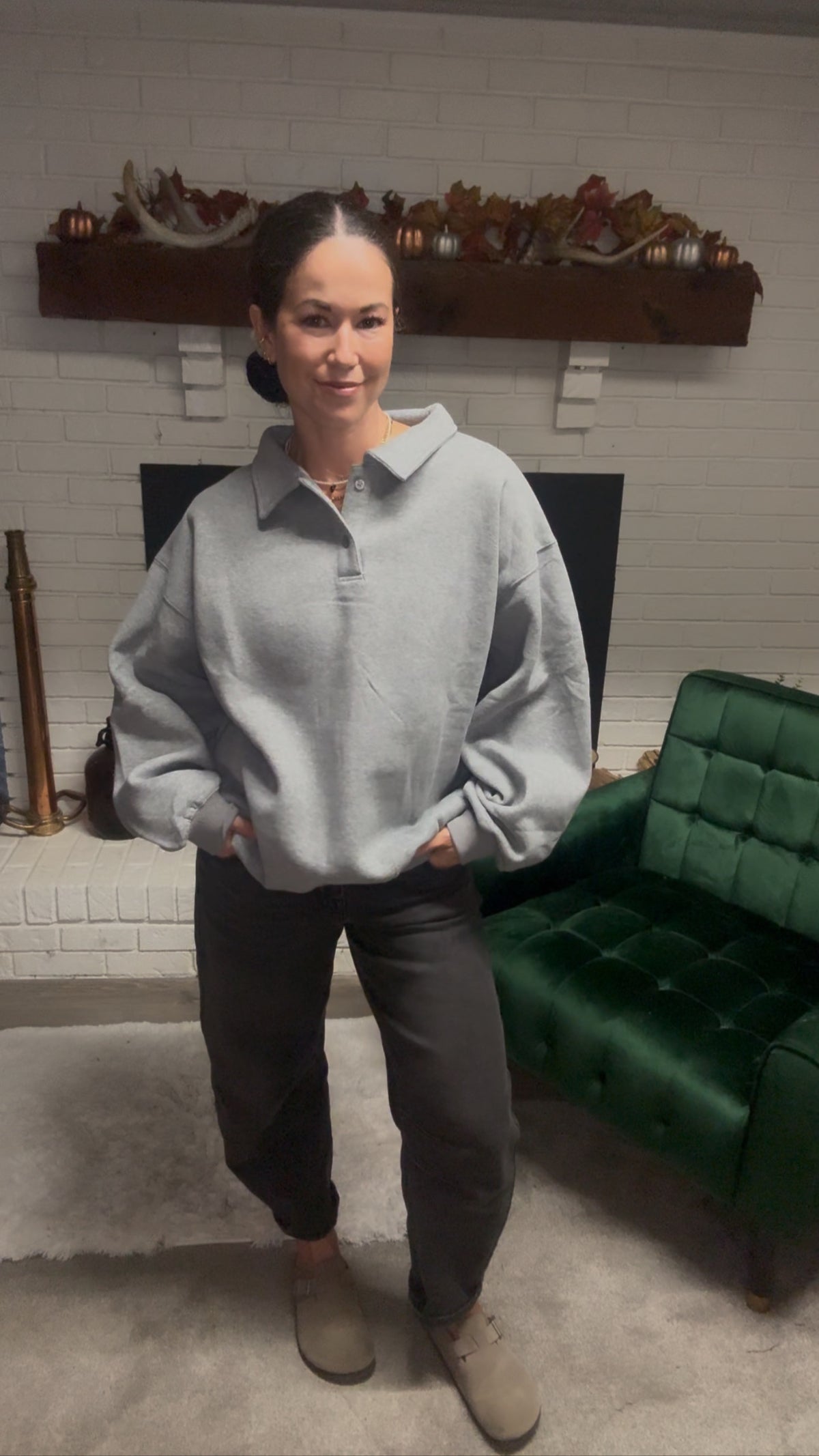 Heather Grey Henley Pullover Sweatshirt