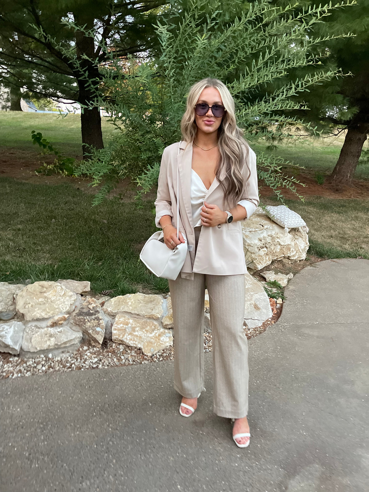 Tan and White Striped Trousers