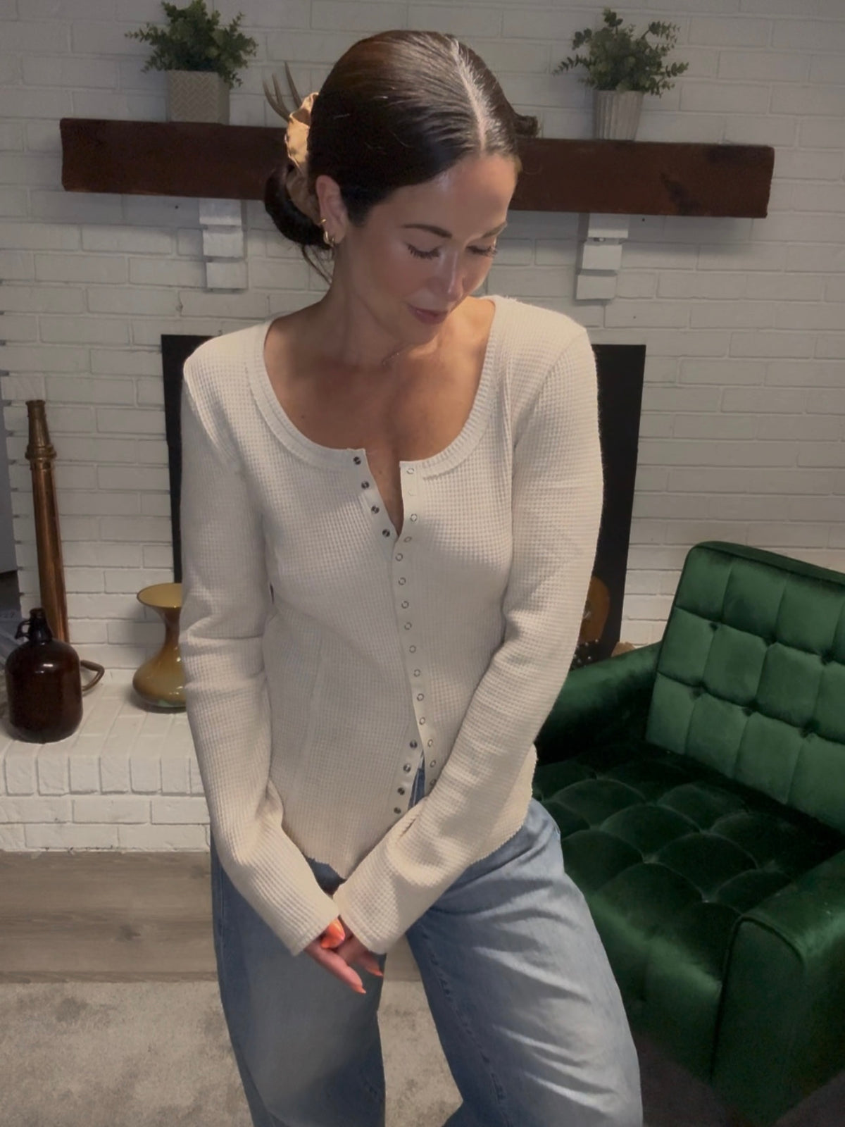 Oatmeal Snap Front Thermal Top