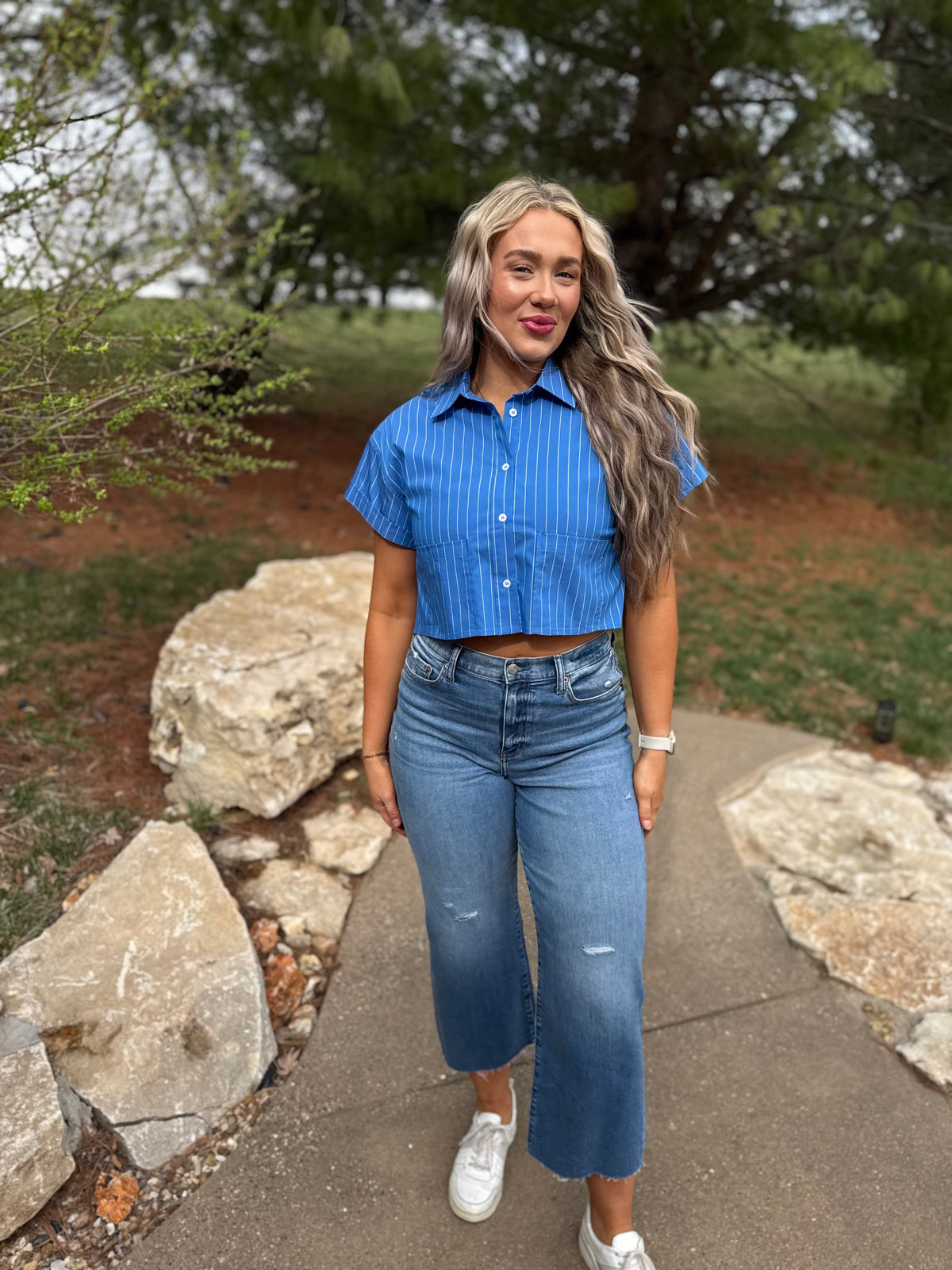 Cobalt Blue Cropped Woven Shirt