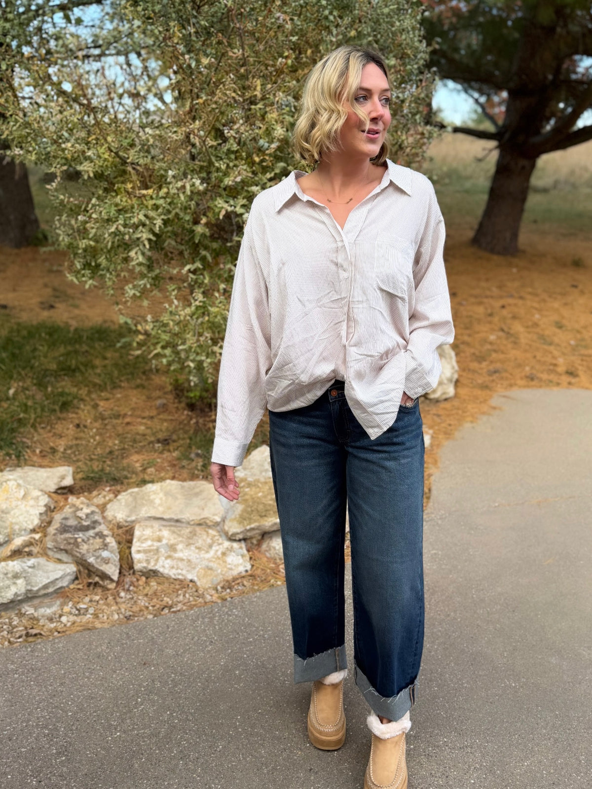 Mocha Striped Oversized Button Down Shirt