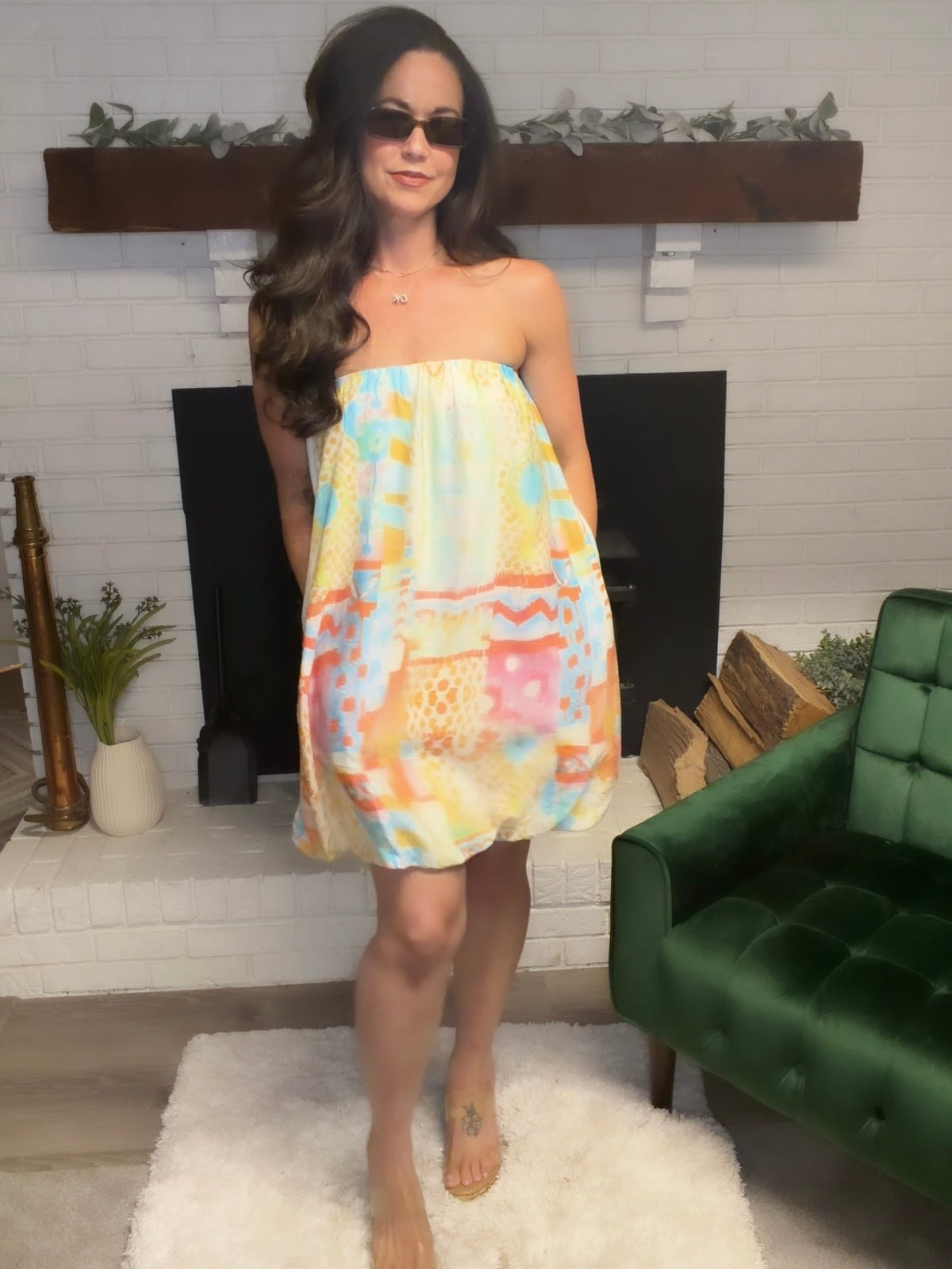 Watercolor Tube Bubble Hem Mini Dress
