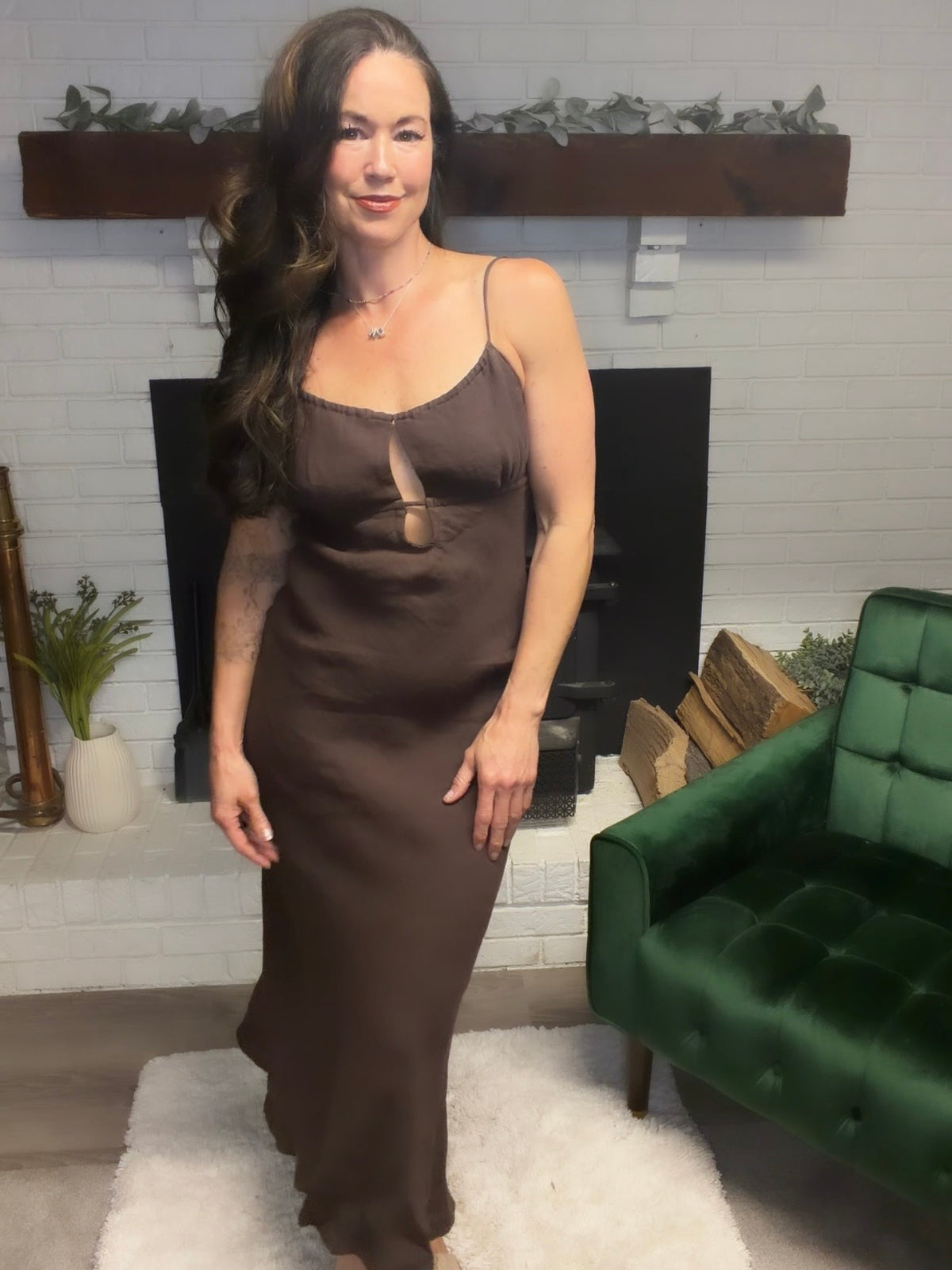 Brown Linen Open Back Dress