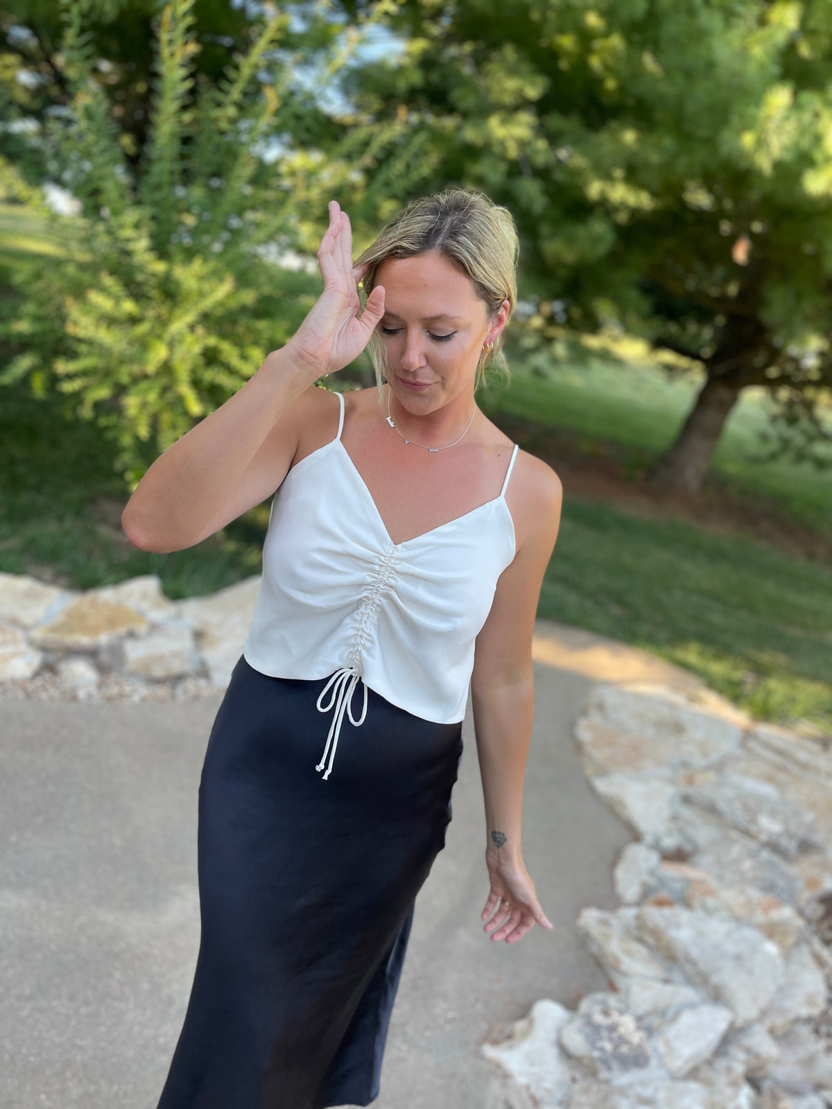 Ivory Cinched Front Satin Cami