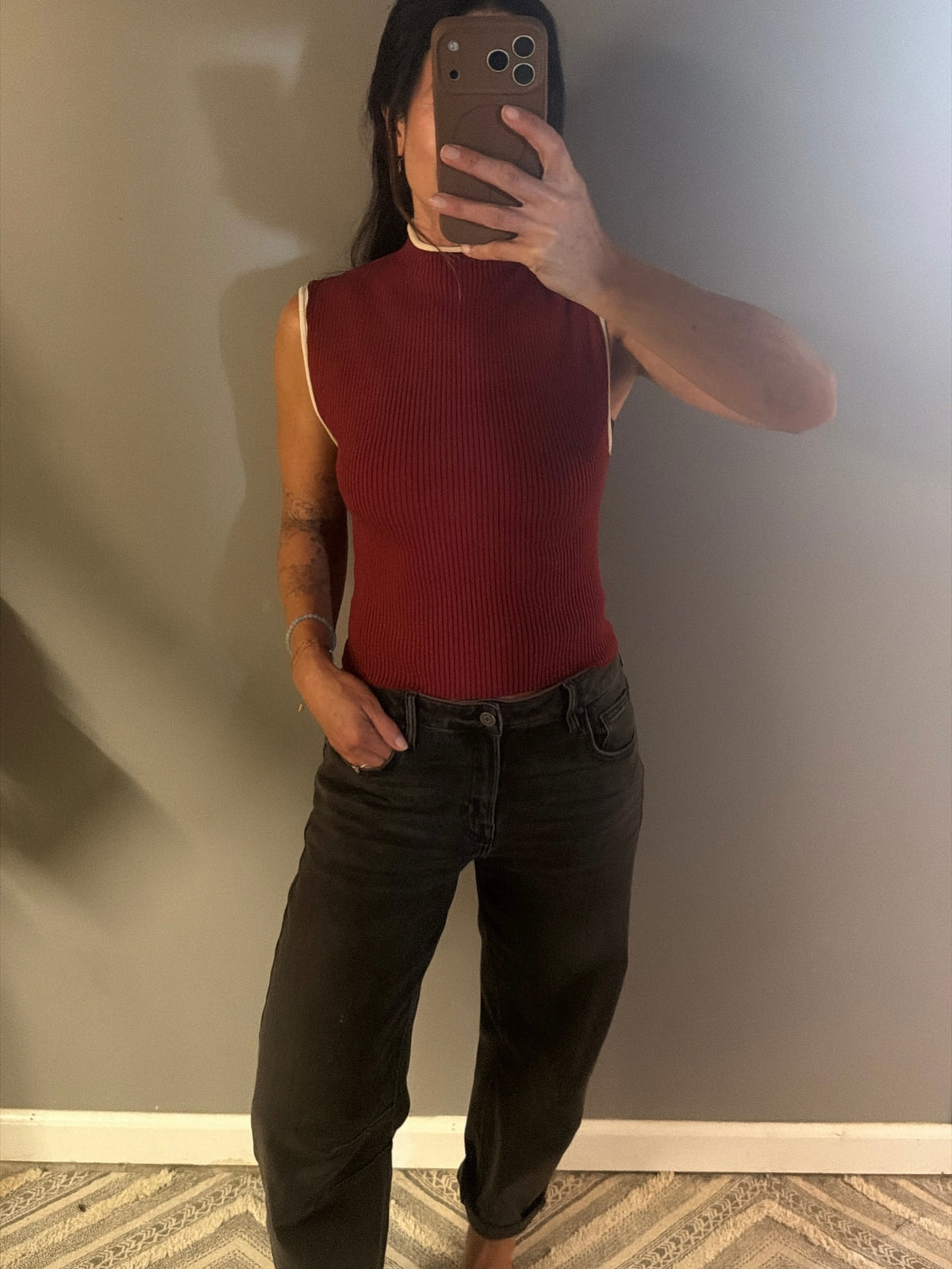 Dark Red Sleeveless Sweater
