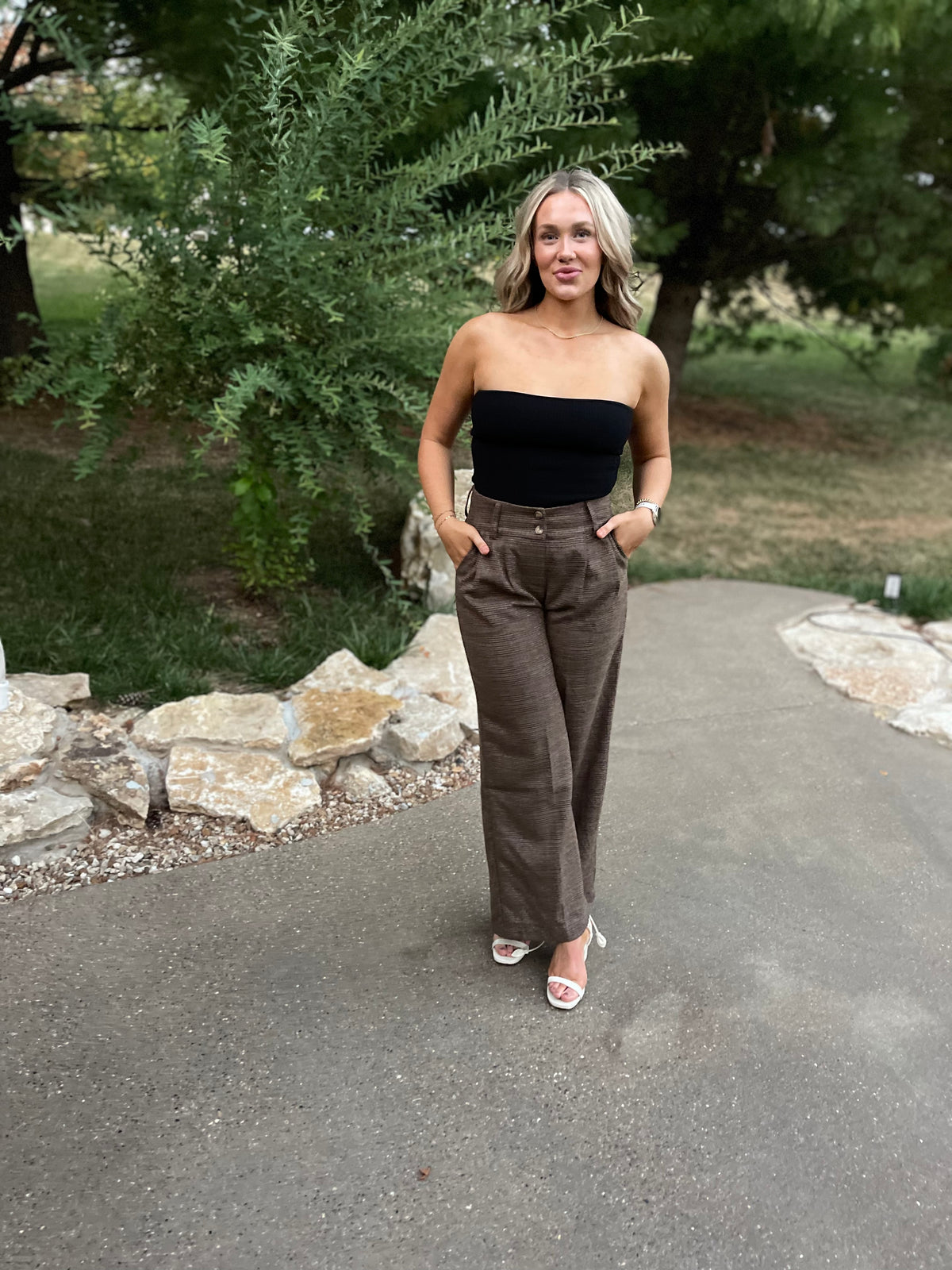 Brown Plaid High Waisted Trousers