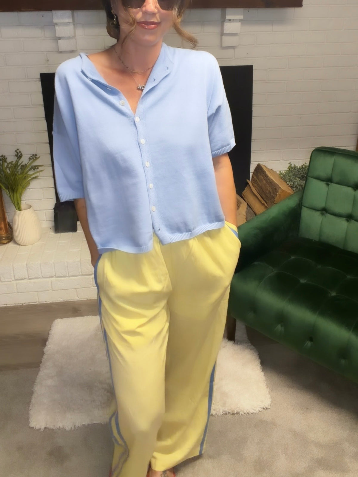 Light Blue Knit Short Sleeve Cardigan