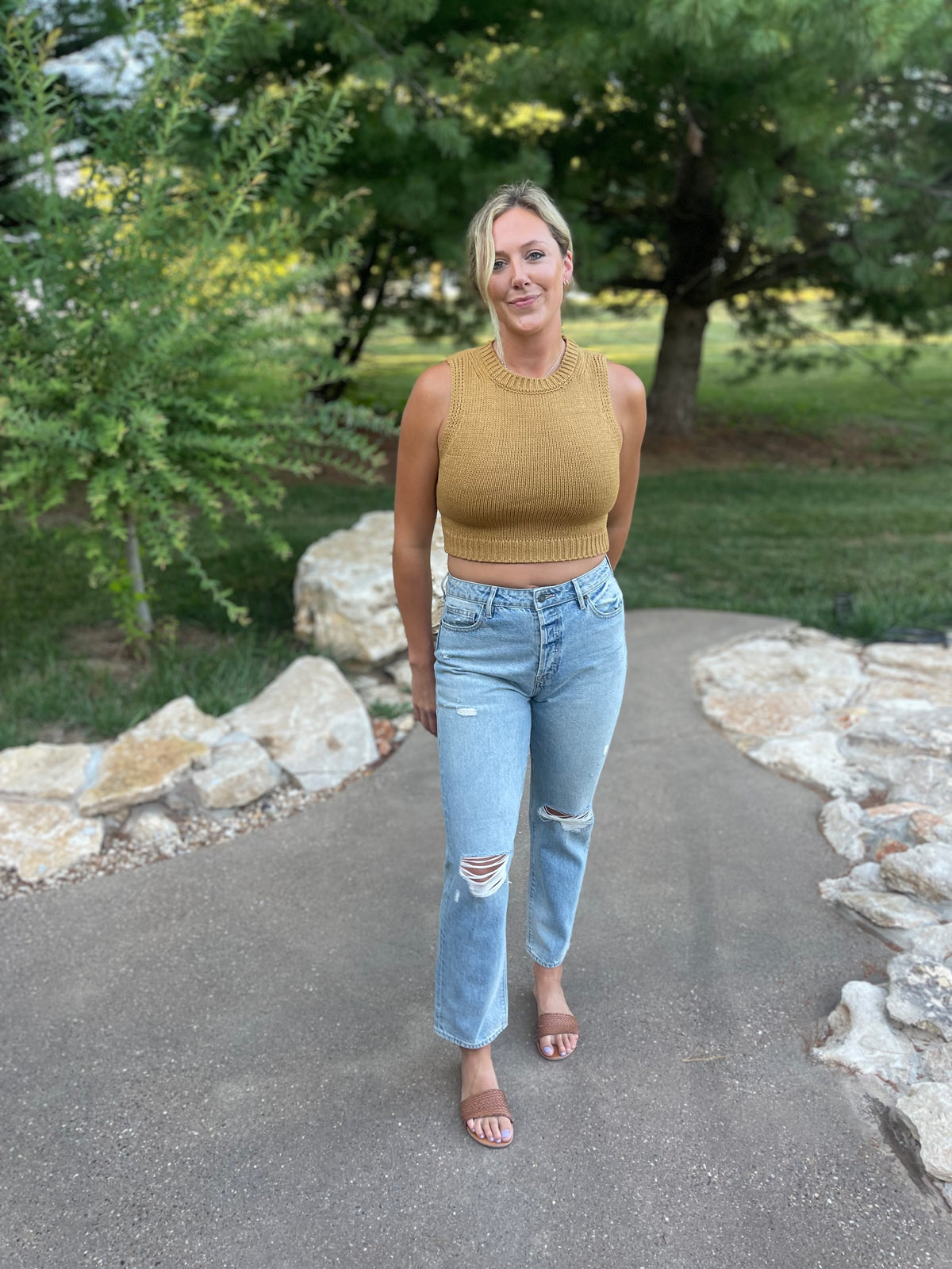 Mustard Cropped Sleeveless Sweater