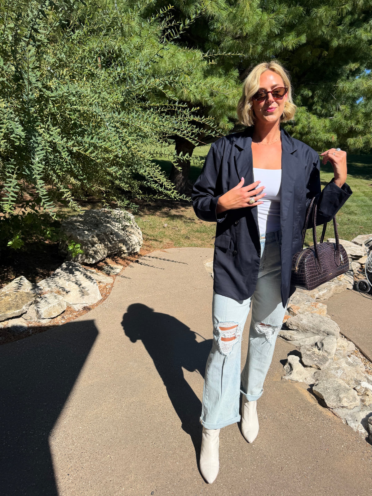 Navy Oversized Double Breasted Blazer