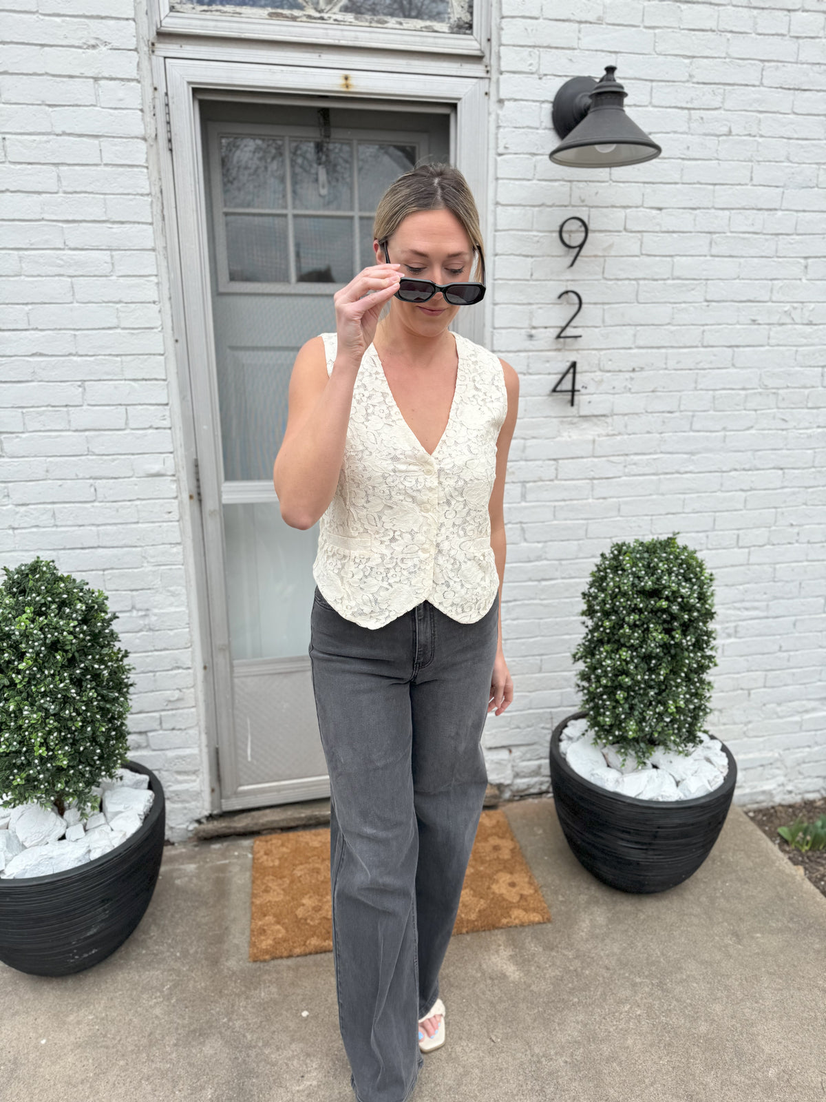 Ivory Lace Tie Back Vest