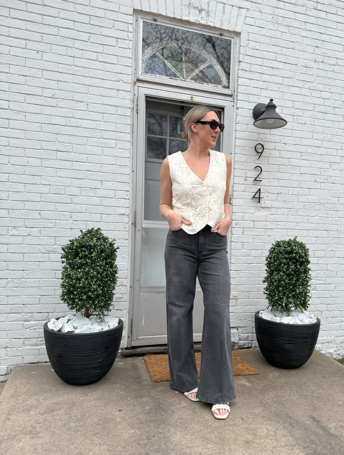 Ivory Lace Tie Back Vest