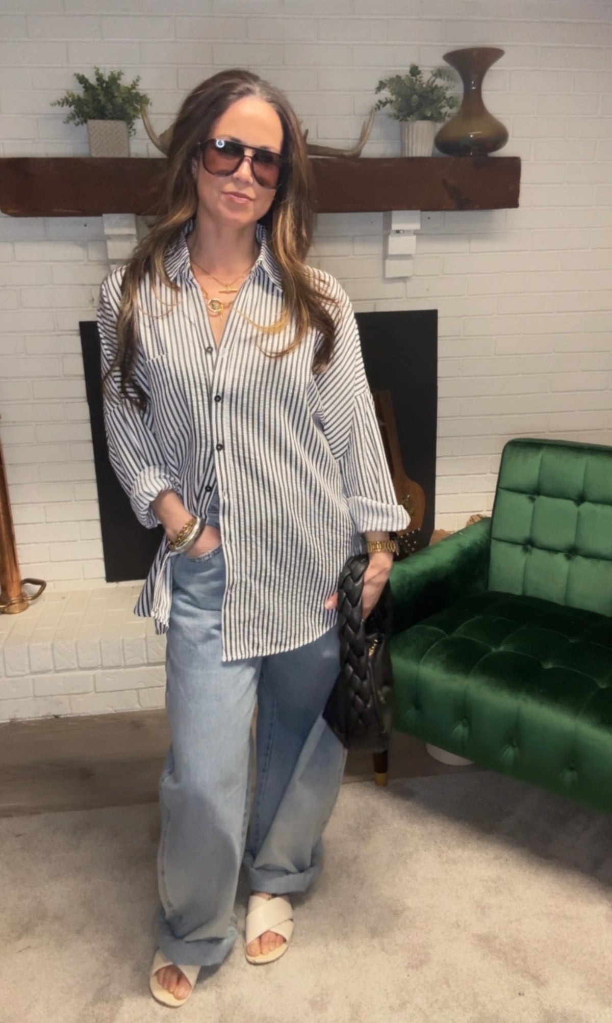 Black & White Stripe Seersucker Button Up