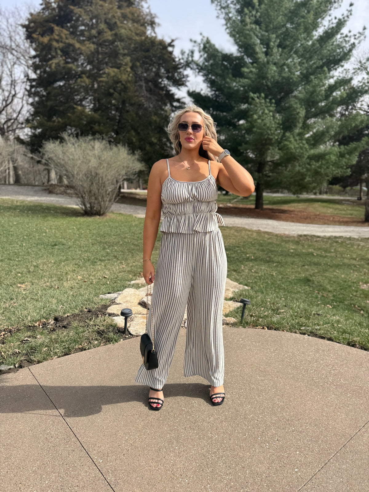 Black & Natural Striped Wide Leg Pants