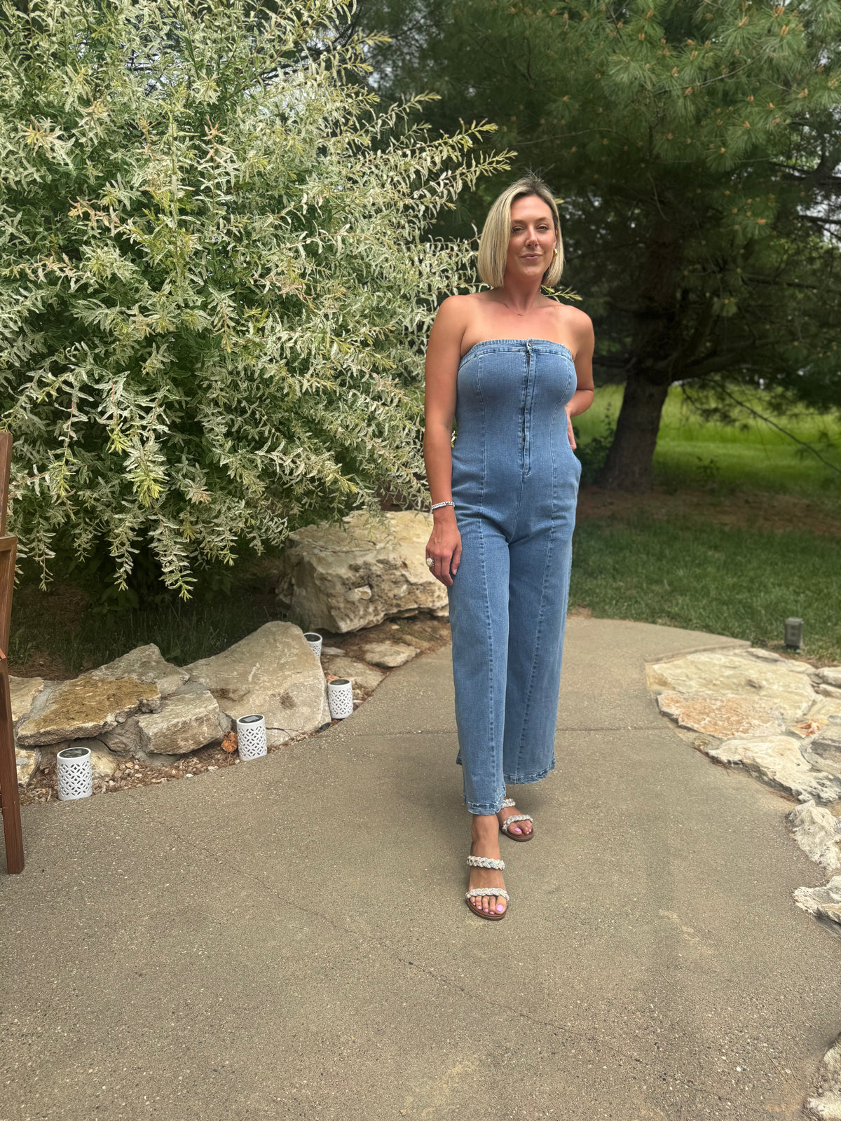 Strapless Wide Leg Denim Jumpsuit