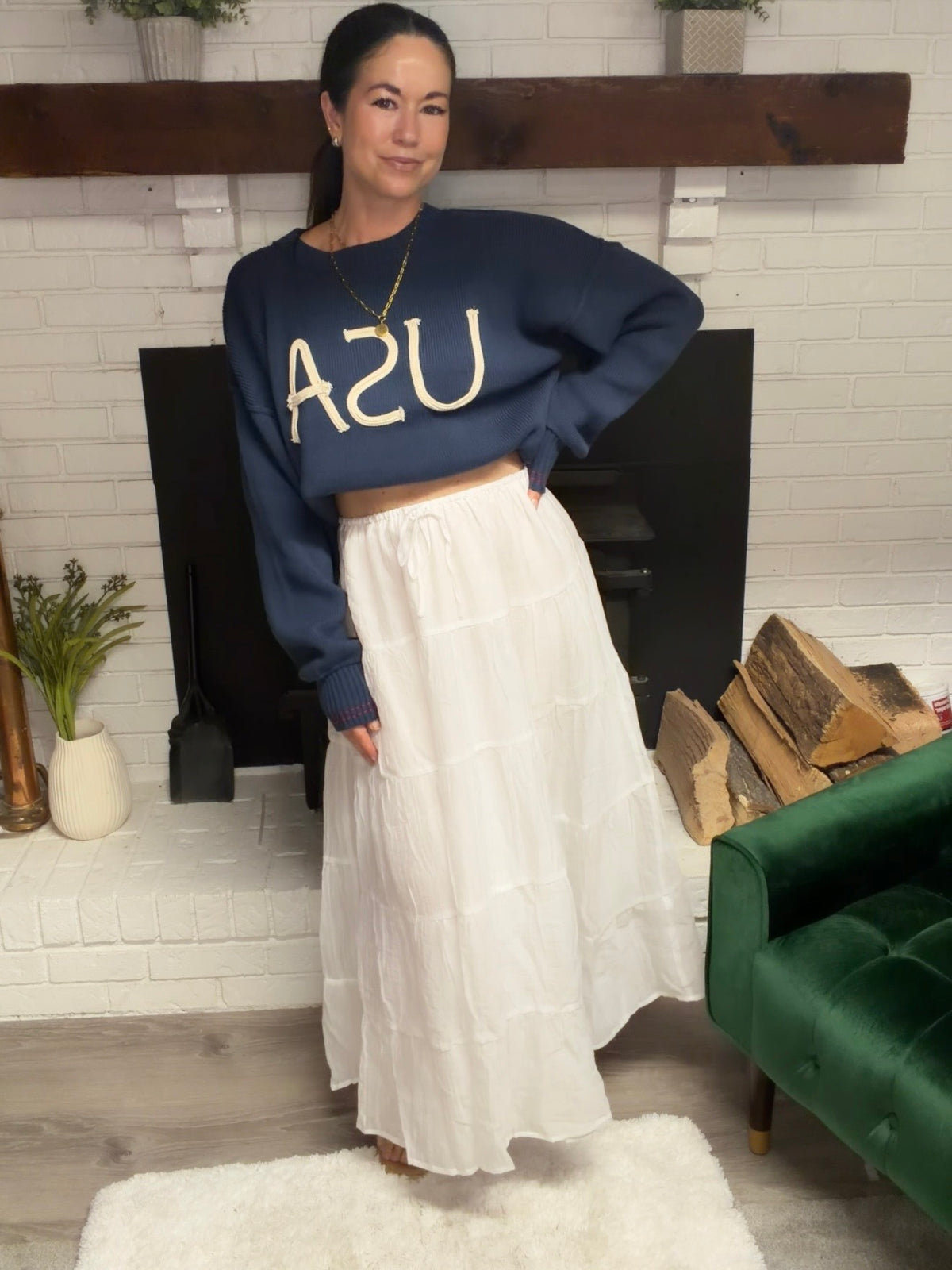 Navy Rope Detail USA Sweater