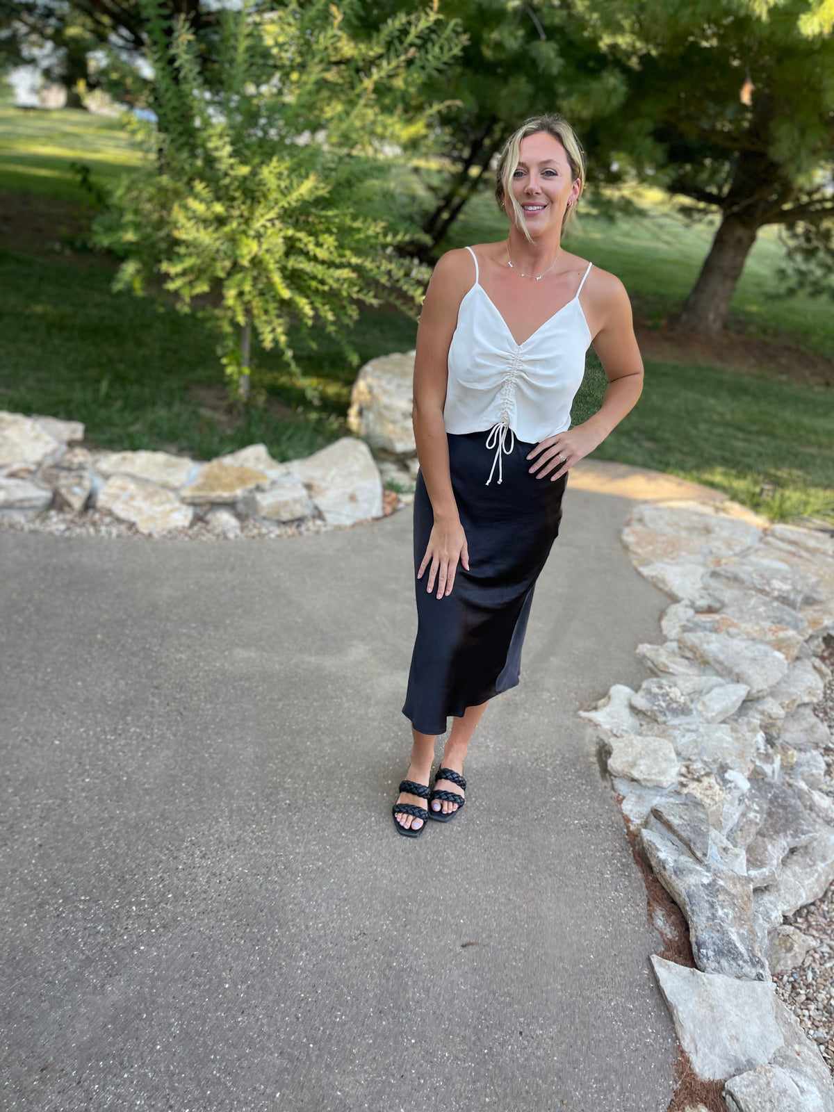 Black Satin Midi Skirt