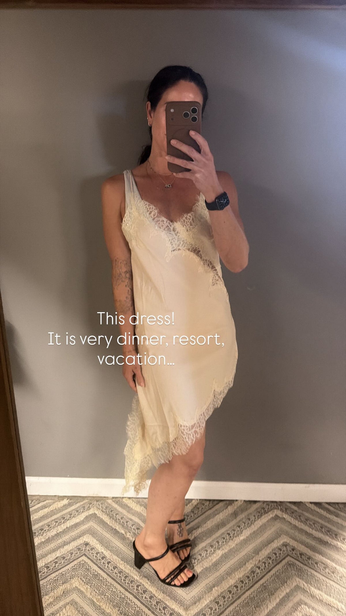 Cream Asymmetrical Lace Trim Dress