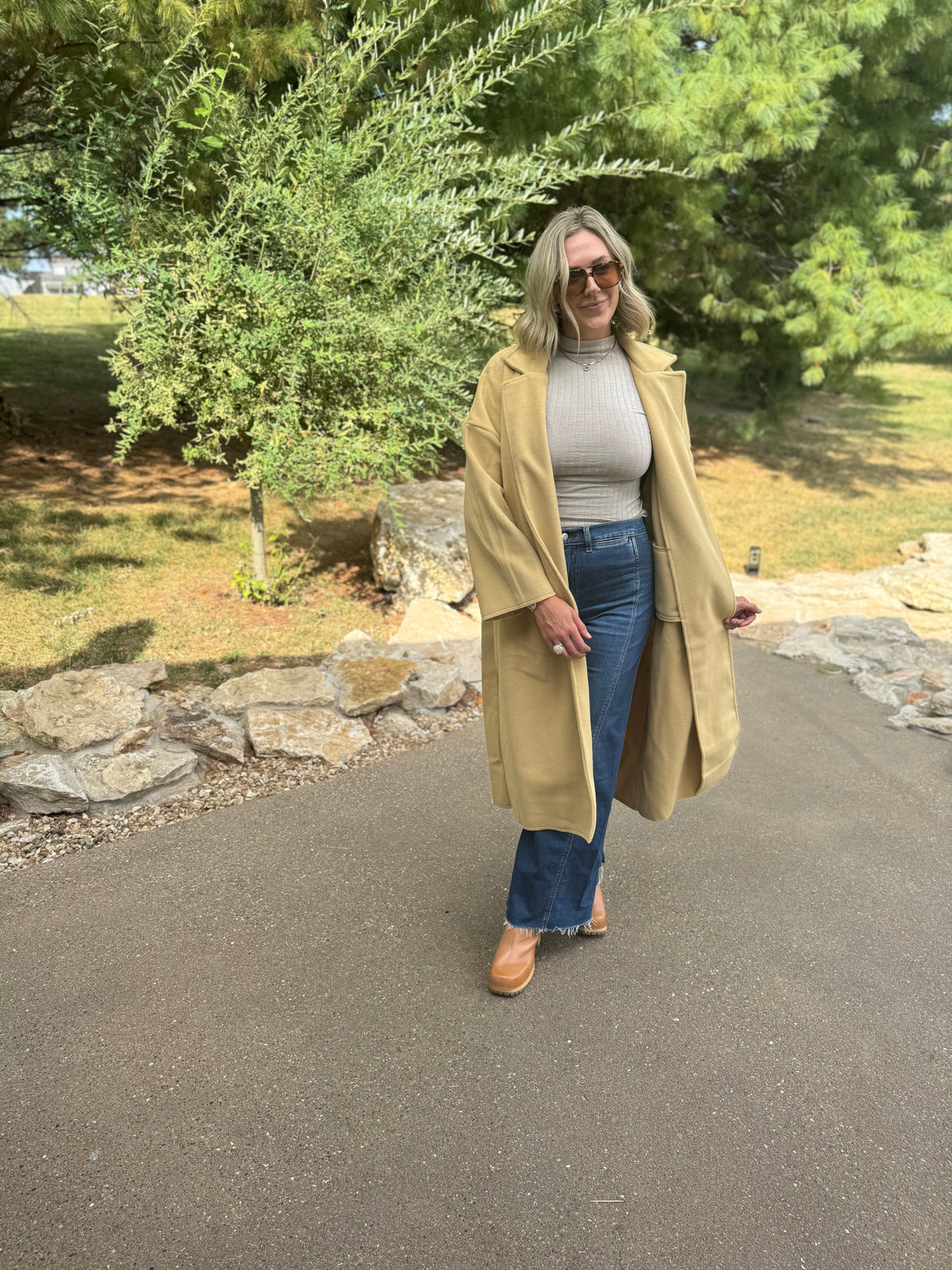 Honey Gold Long Open Front Coat