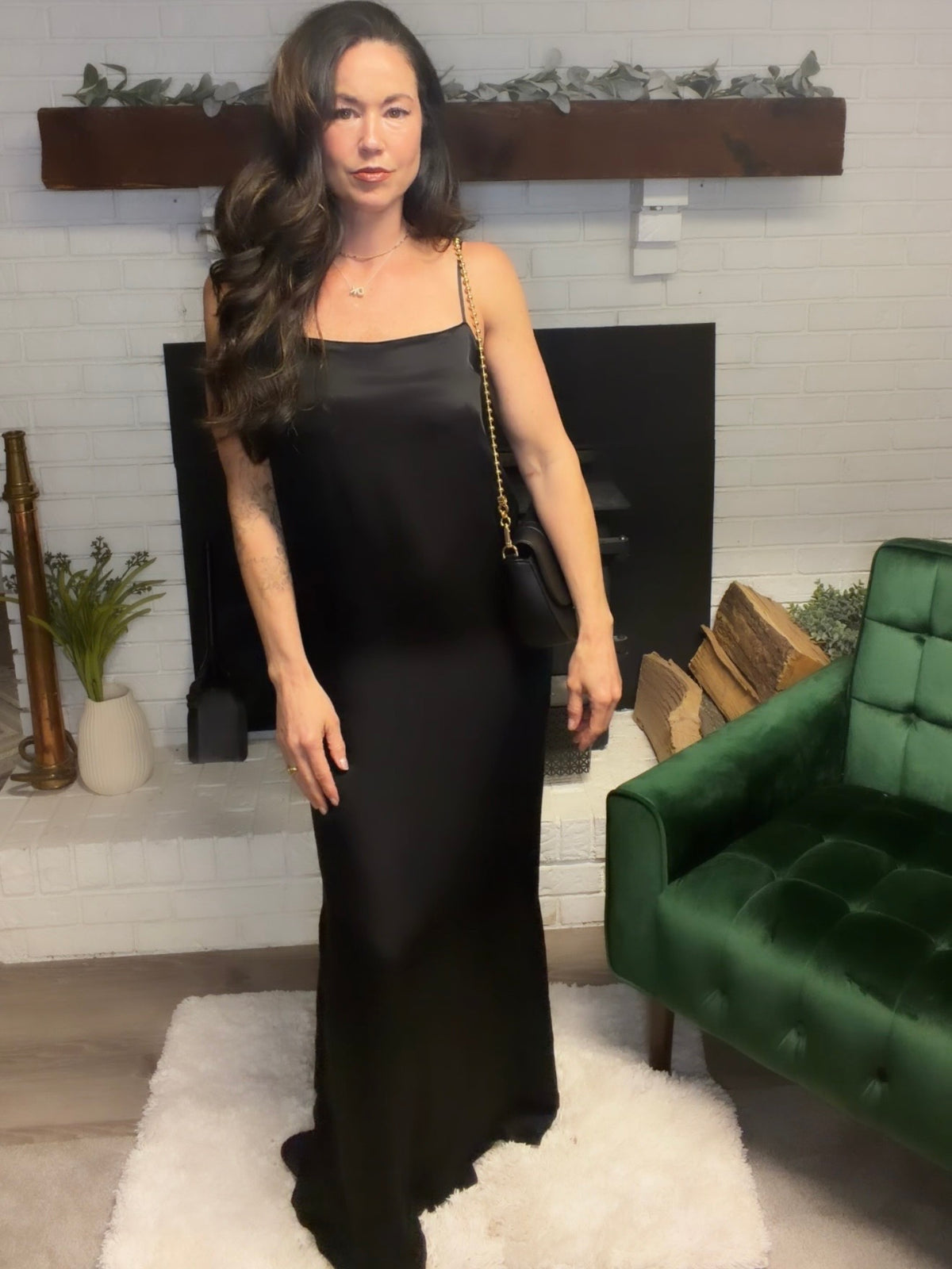 Black Spaghetti Strap Woven Slip Dress