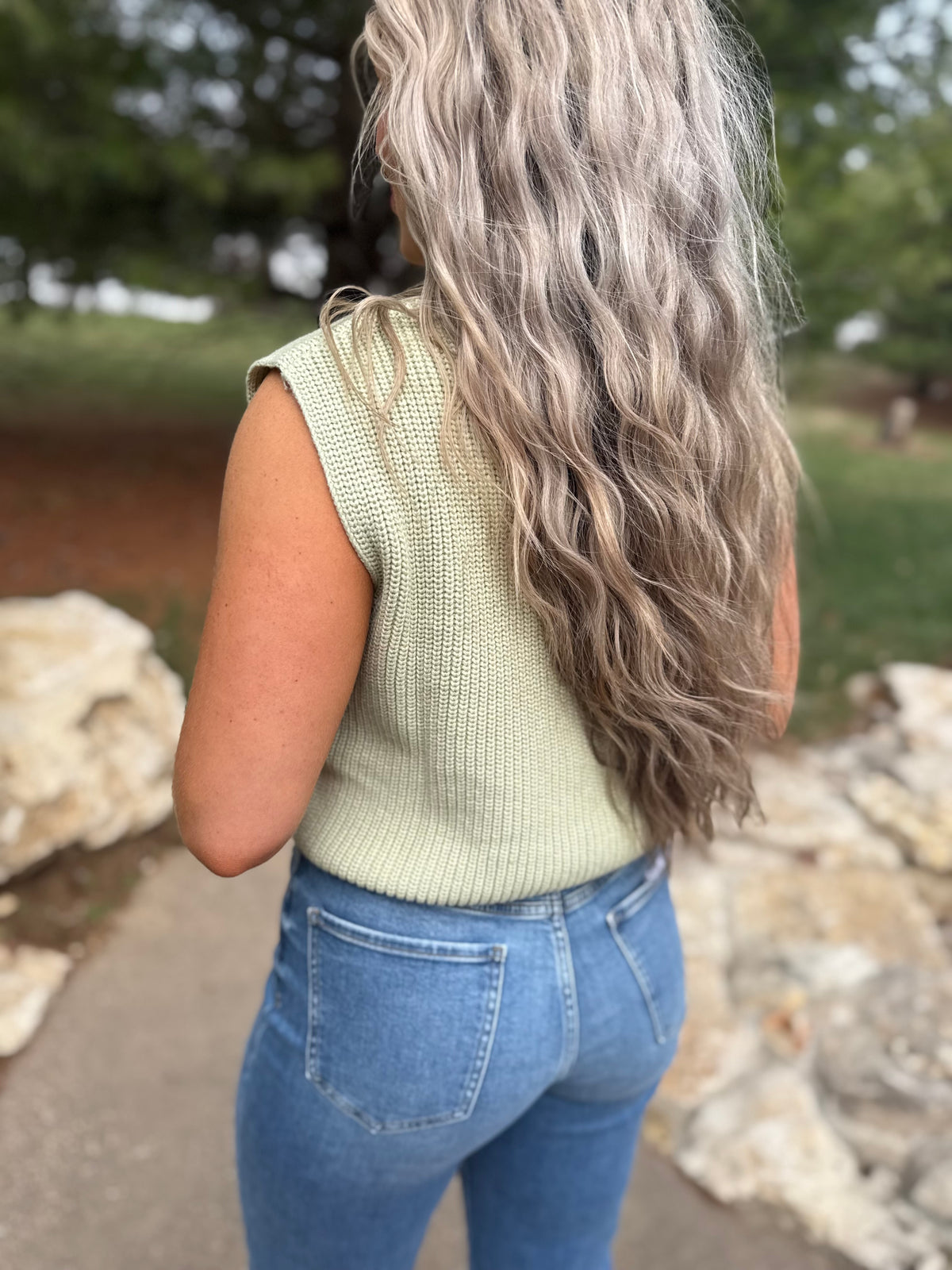 Light Green Button Front Sweater Vest