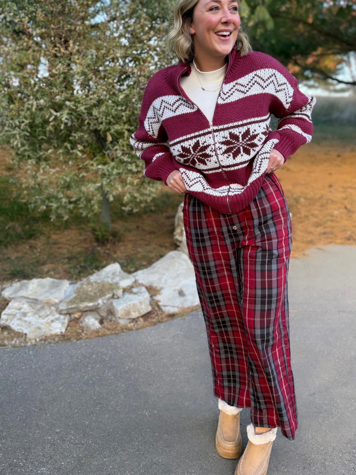 Red Plaid Boxer Style Pants