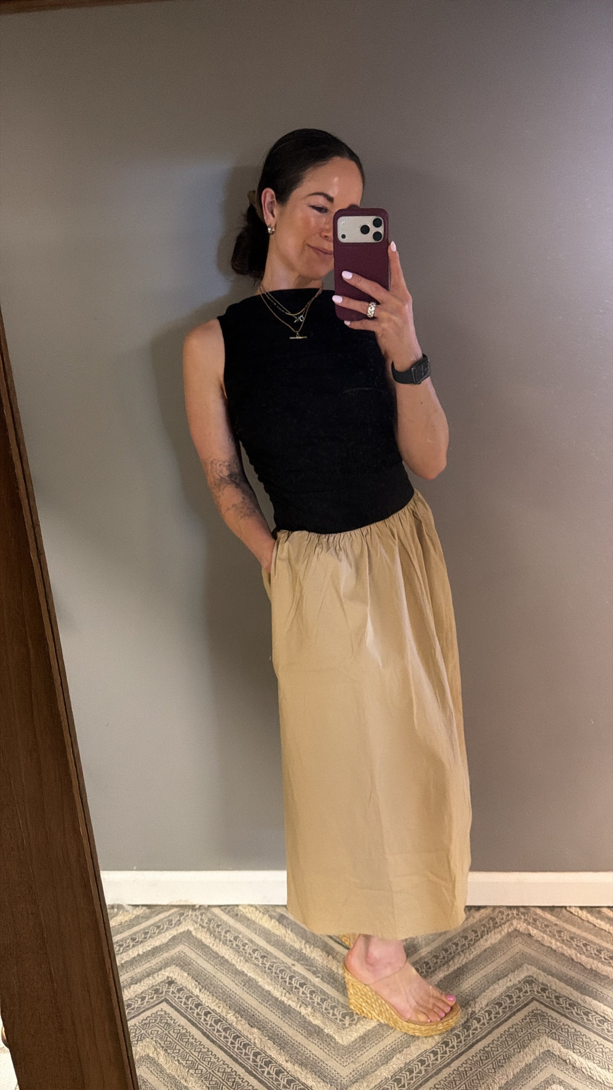 Black and Beige Fitted Bodice Dress