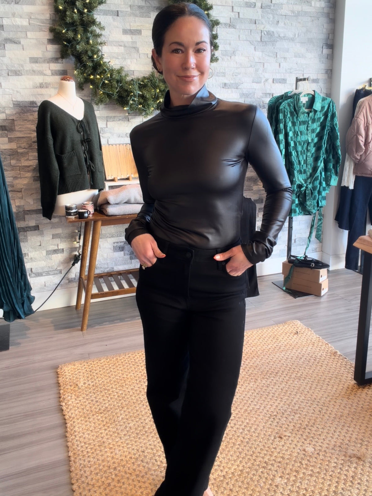 Black Faux Leather Bodysuit